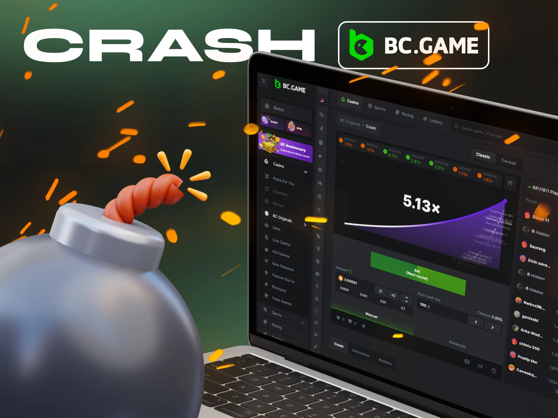 Try your prediction skills in Crash games on BC.Game.