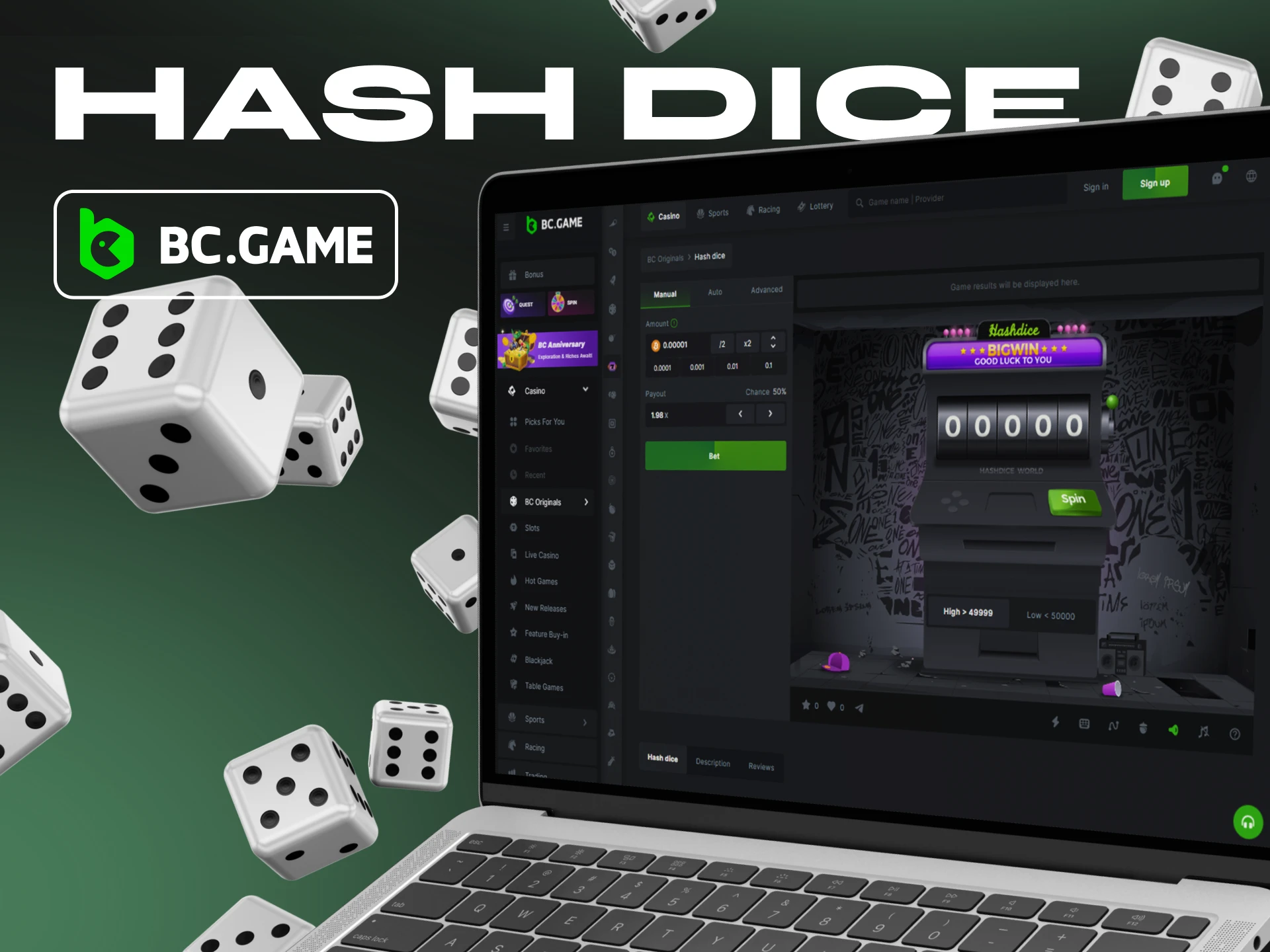 Play Hash Dice on crypto casino BC.Game.