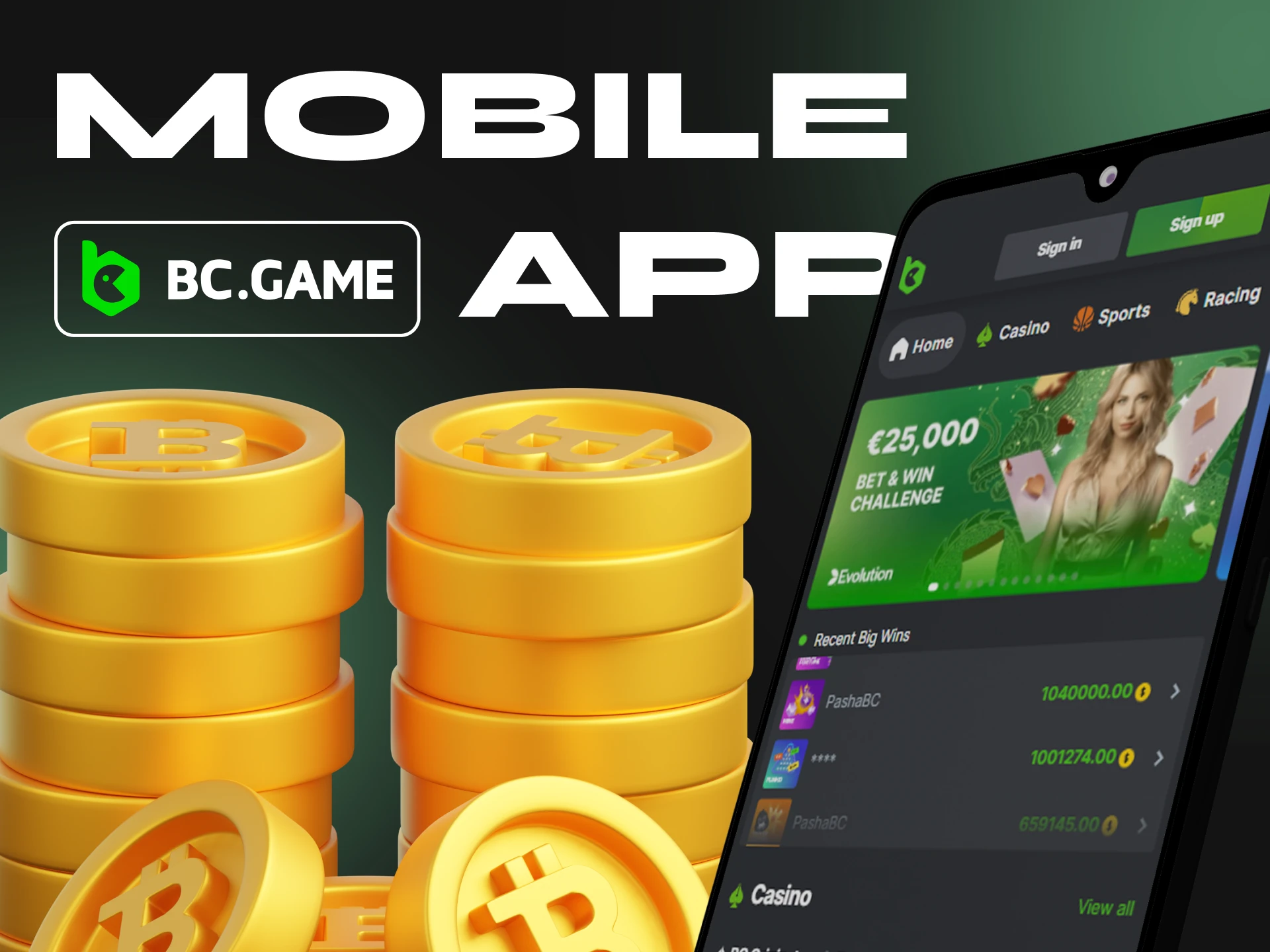 You can download the BC.Game app on your device.