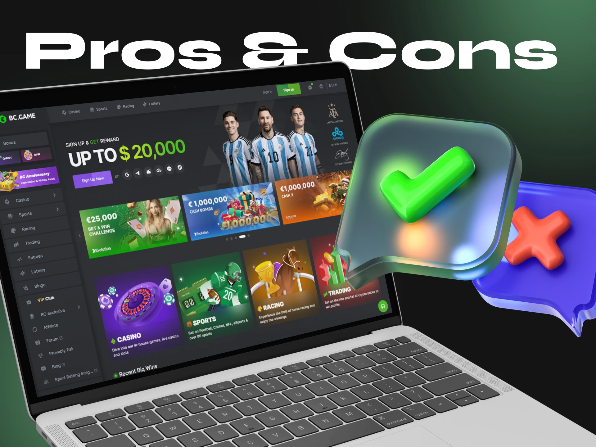Here is a list of pros and cons of BC.Game crypto casino.