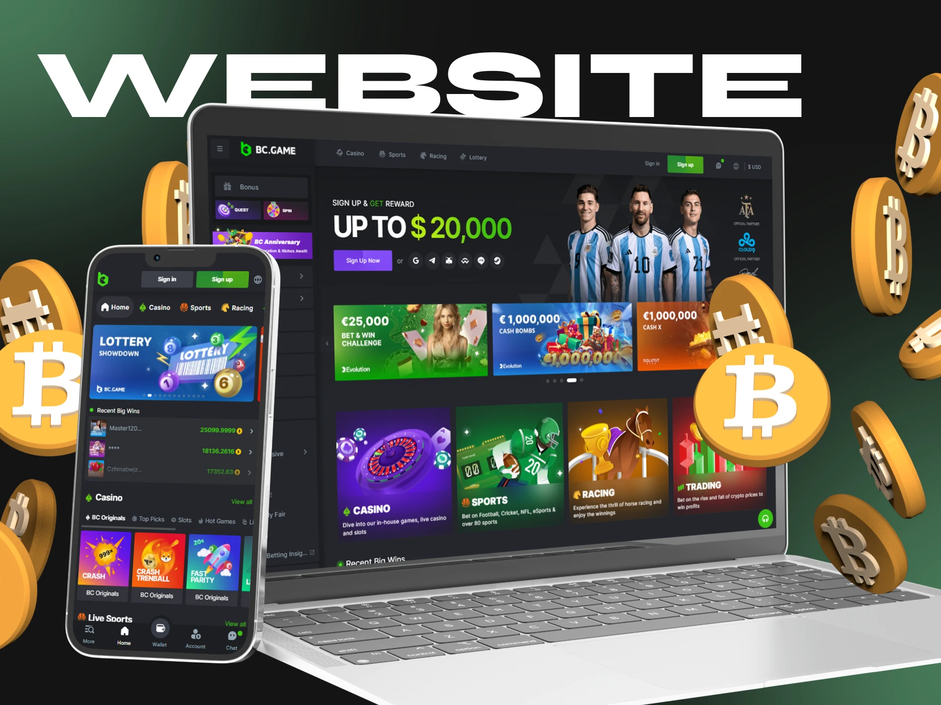 Play your favourite games on the BC.Game website using your phone or computer.