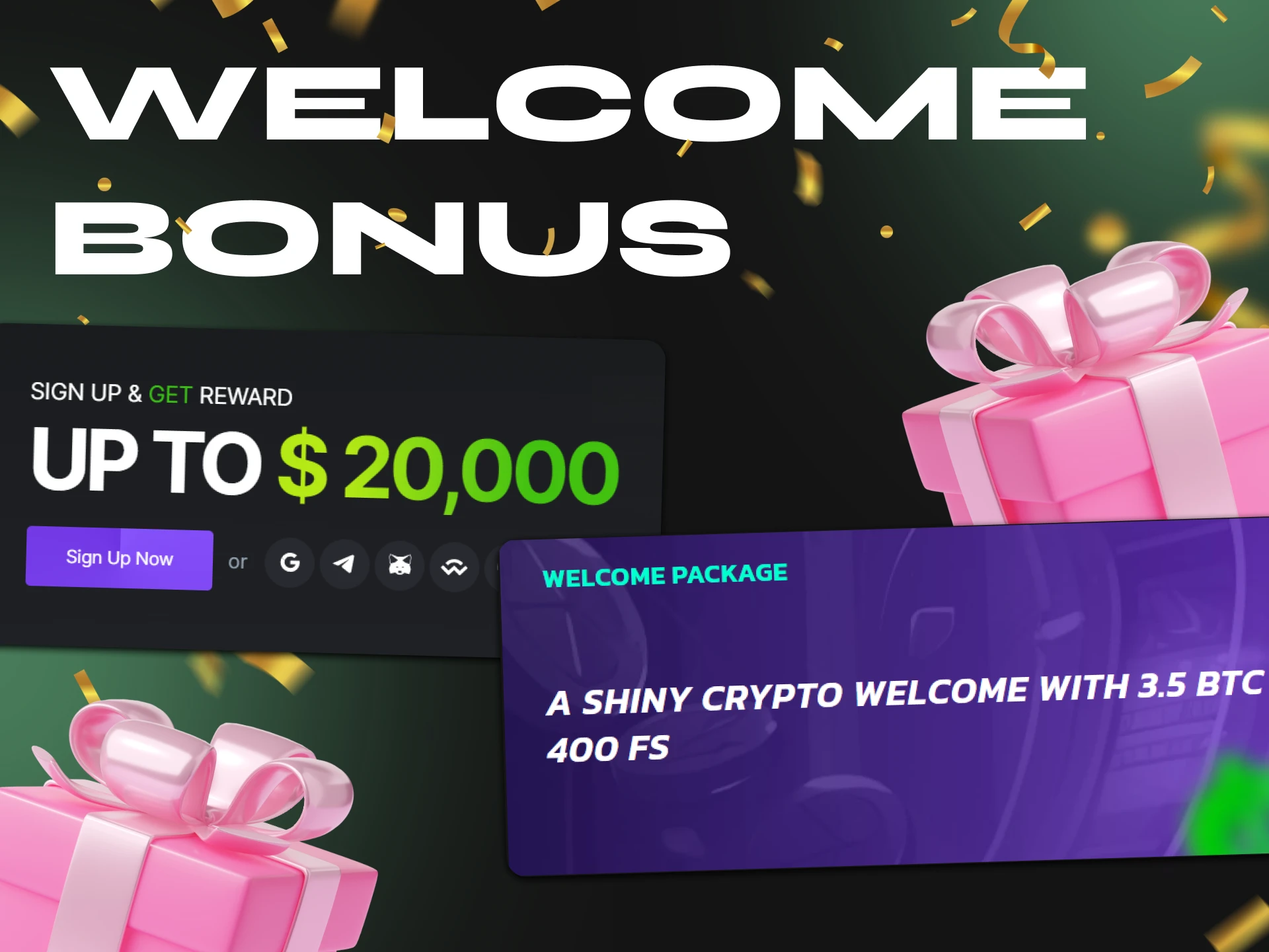 Get the welcome bonus after registration at the crypto casino.