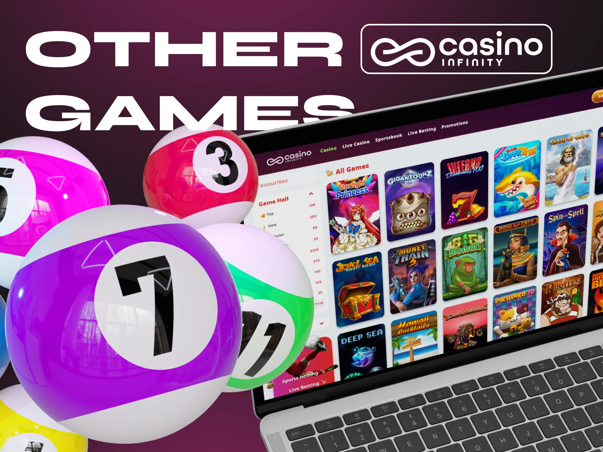 Casino Infinity has a variety of games like Plinko, Roulette, Poker, Baccarat, etc.