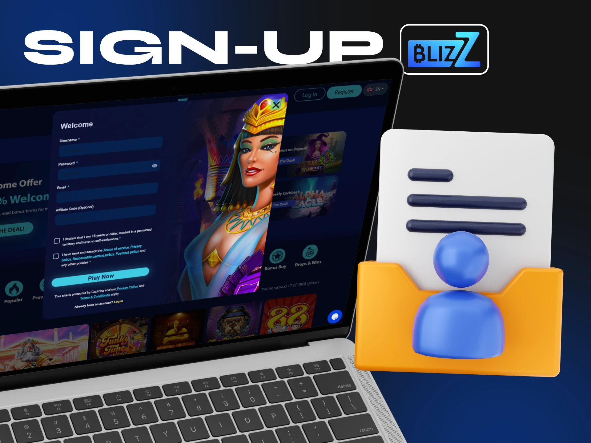 Follow these instructions to register at Blizz Casino.