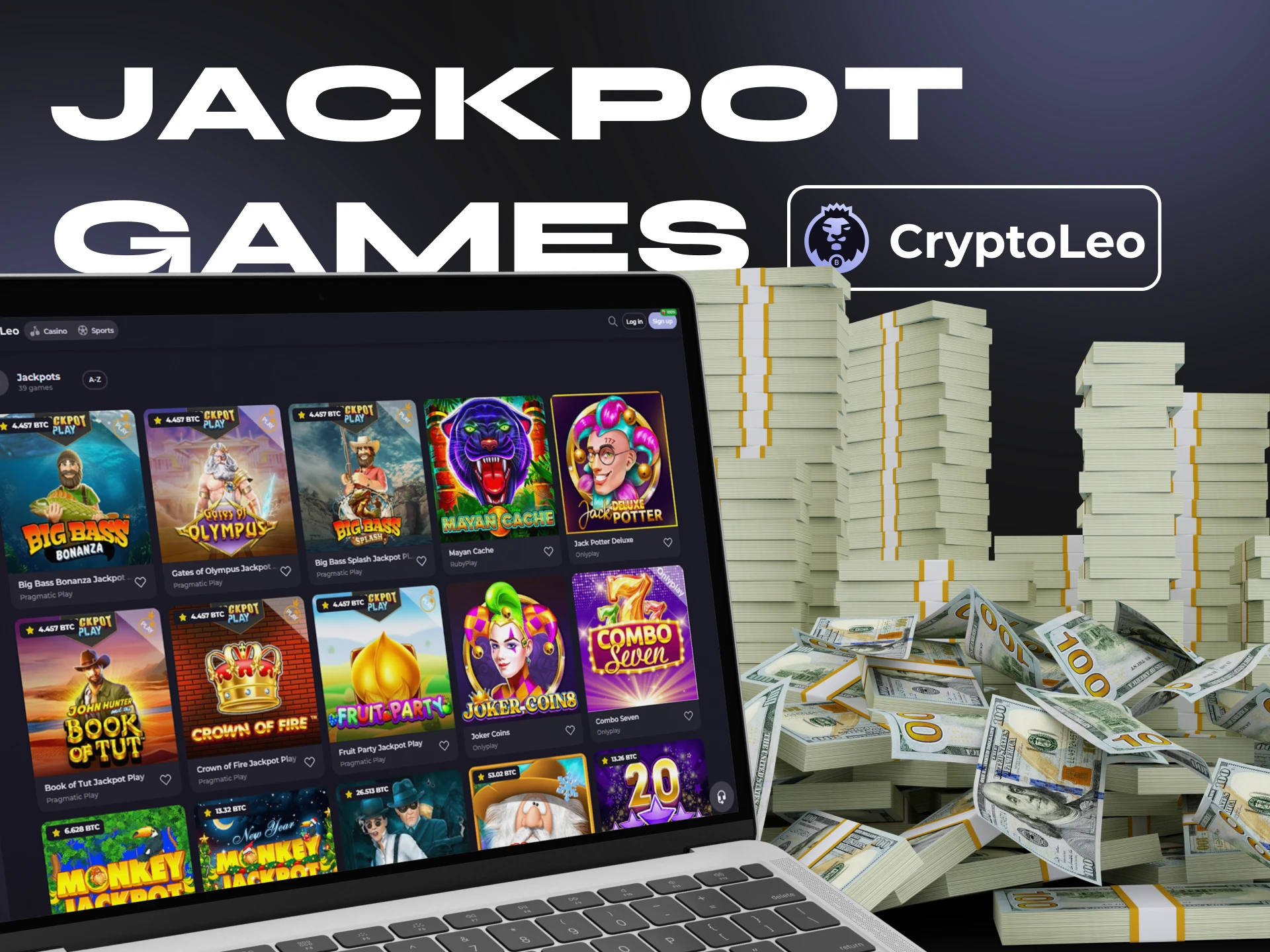 At Cryptoleo, you can find a large section of jackpot games.