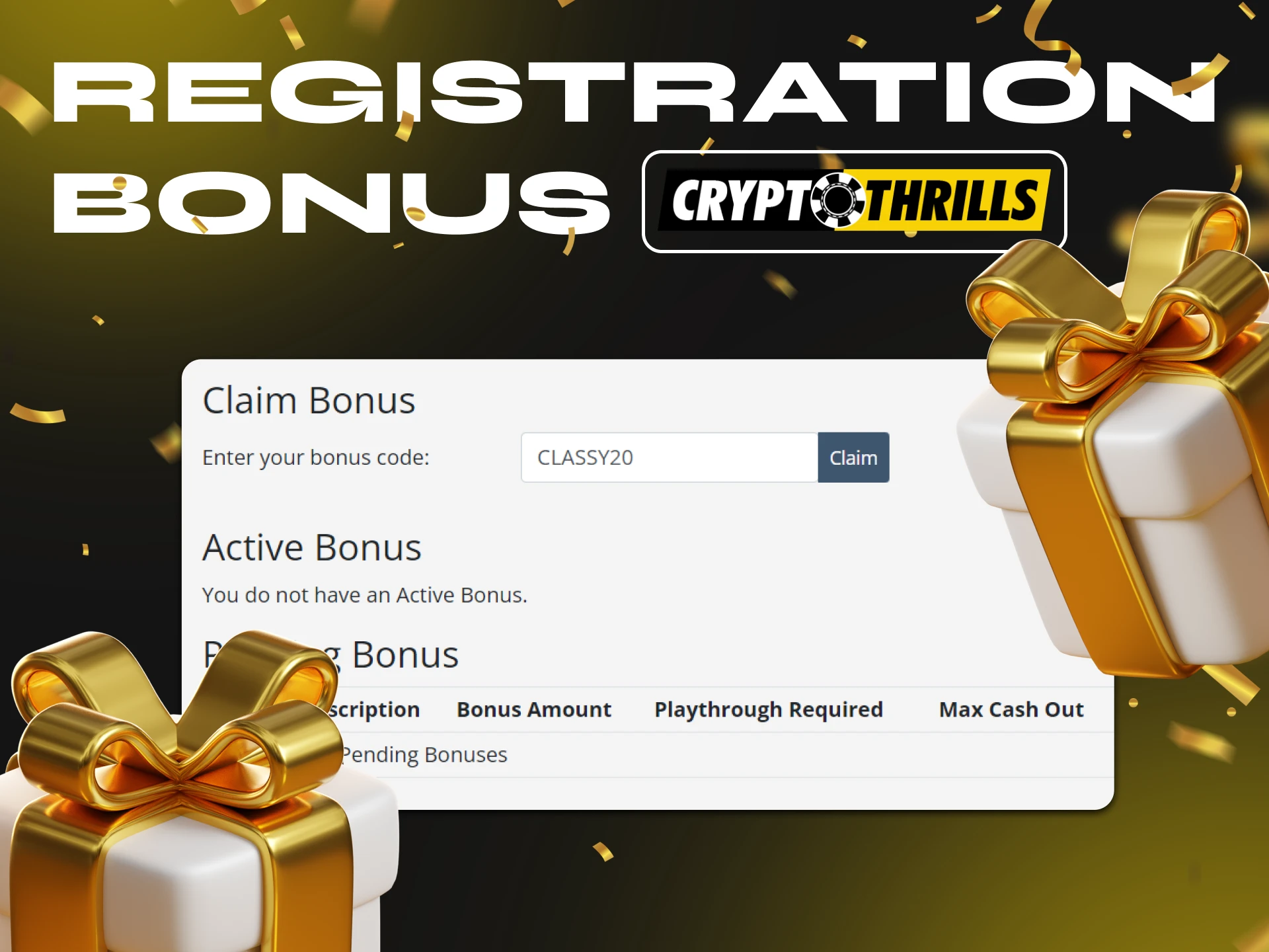 At Cryptotrills, get a registration bonus by entering a promo code.