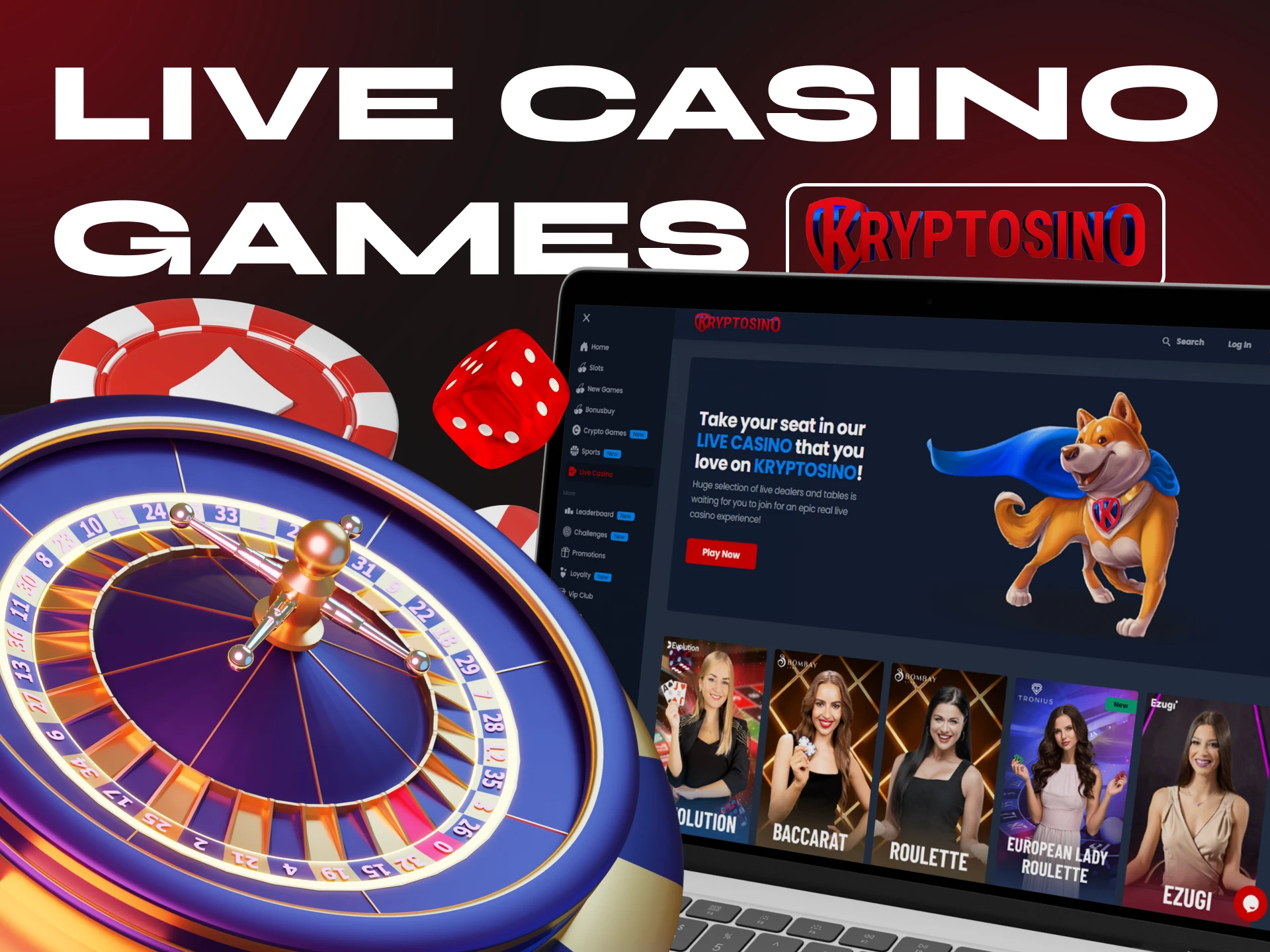 Try playing live casino games on Kryptosino.