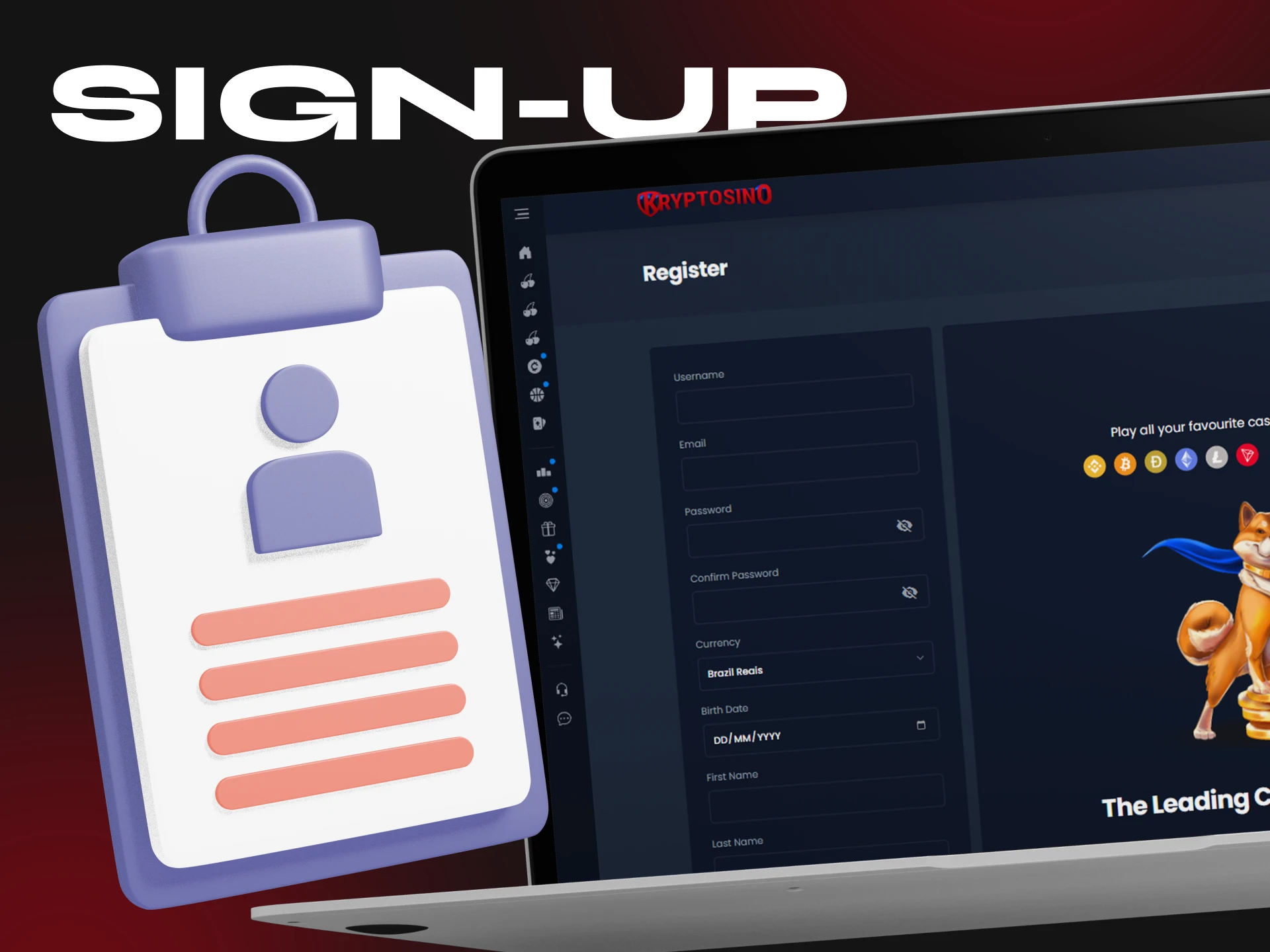 Registration at the Kryptosino casino is quick and easy.
