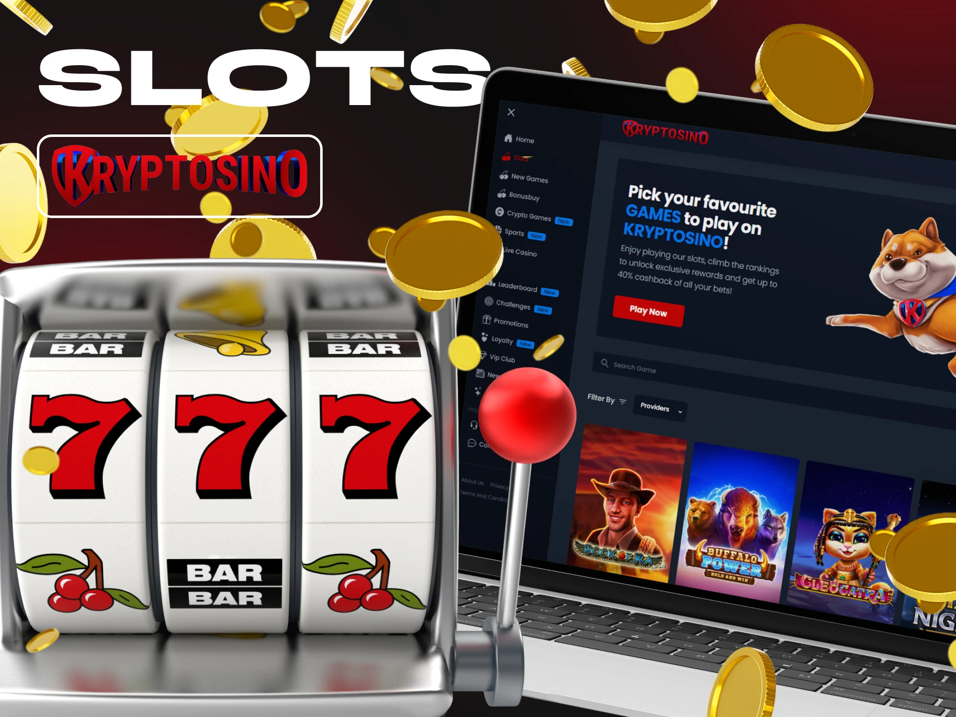 Play exciting slots games at the Kryptosino crypto casino.