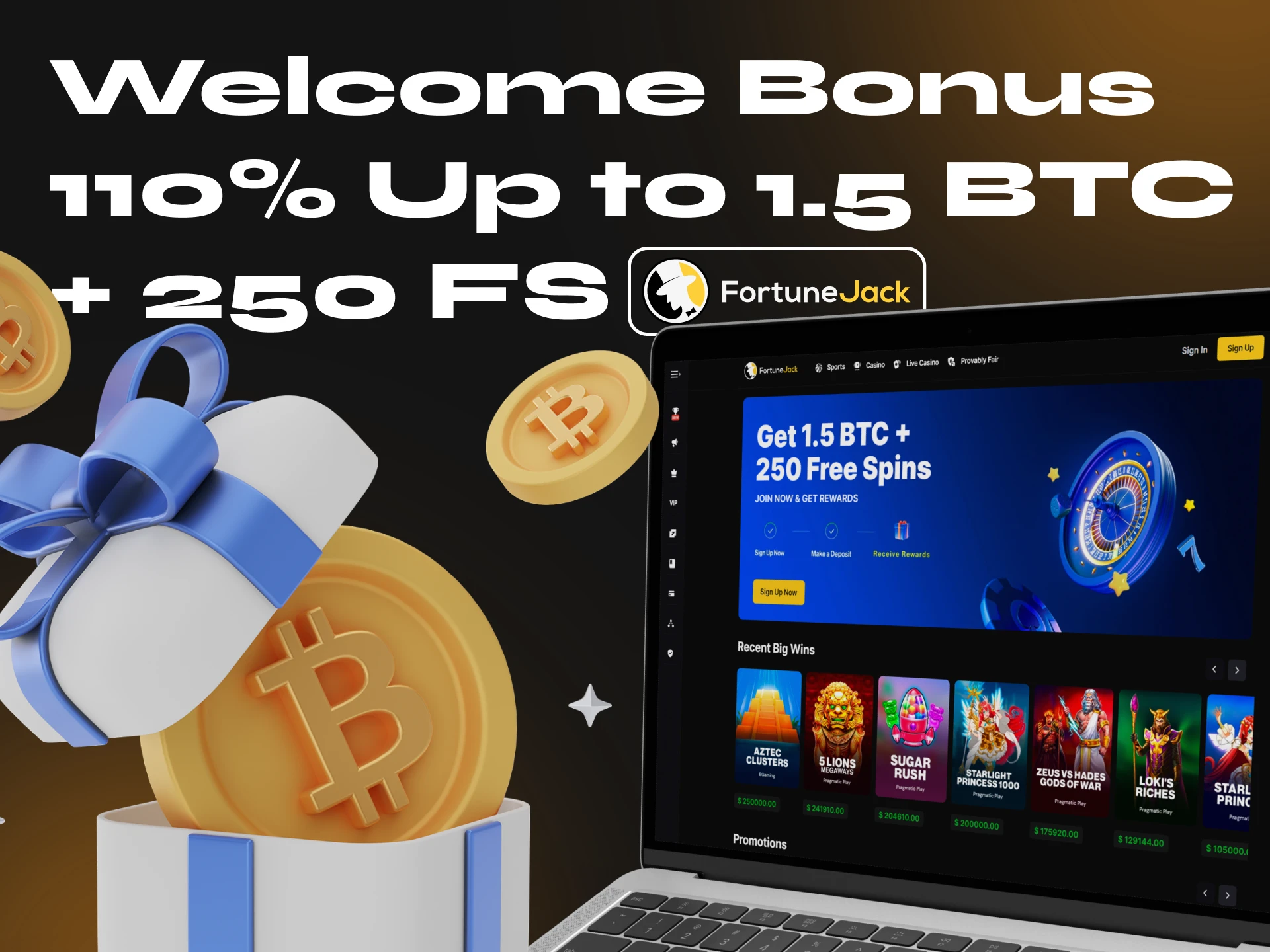 At FortuneJack you can get a lucrative welcome bonus and play casino games using Bitcoin.