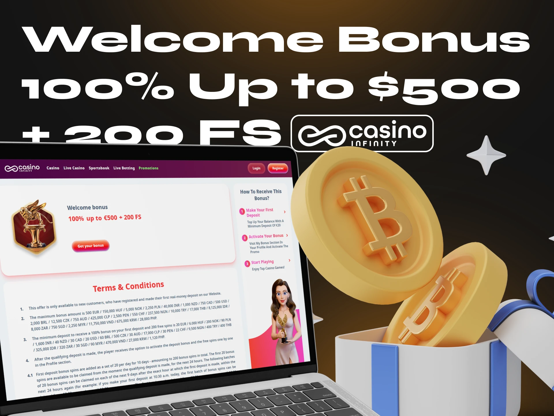 Register at crypto casino Infinity and receive a great welcome bonus.