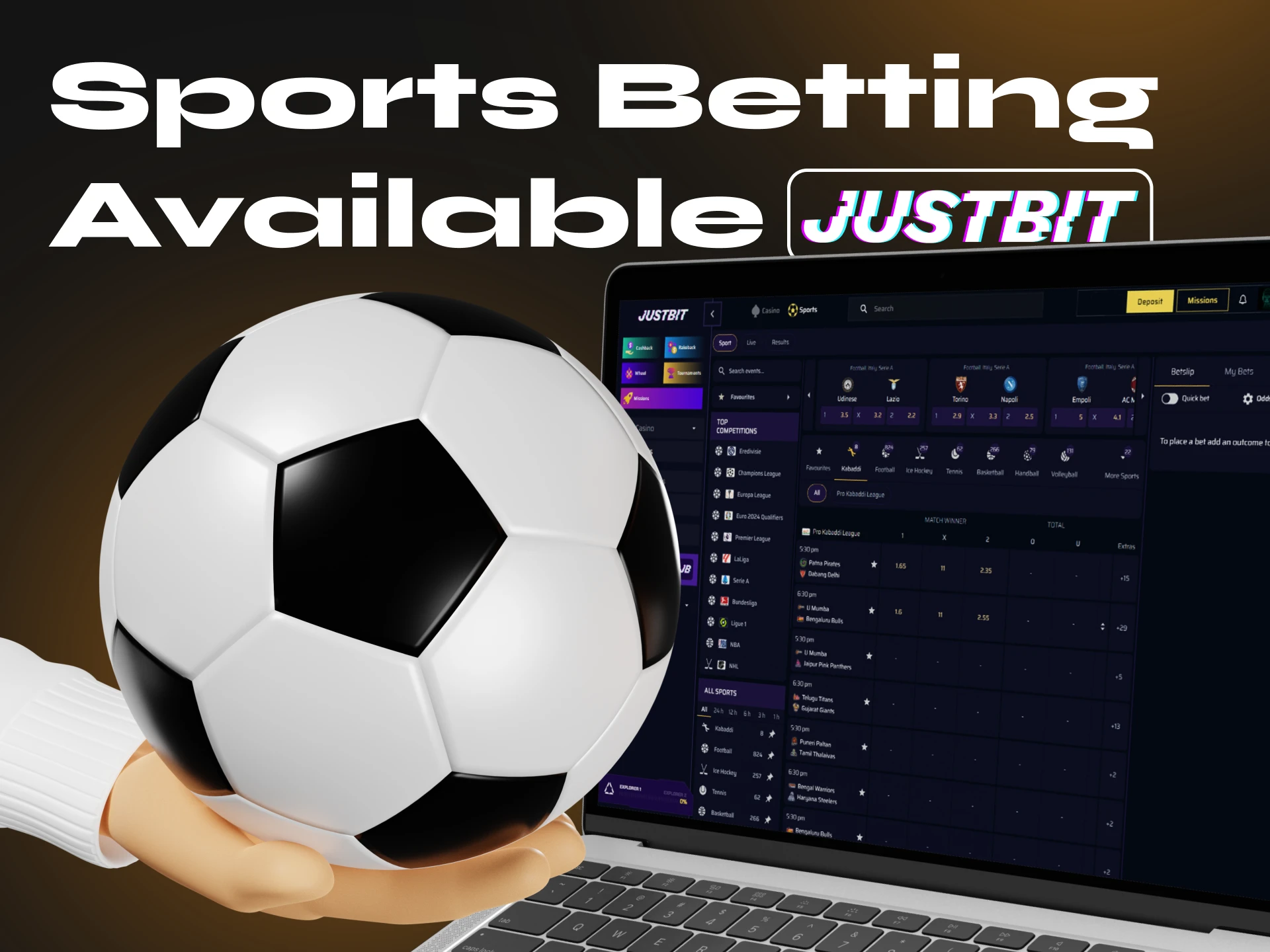 Bet on your favorite sports using cryptocurrency at Justbit Casino.