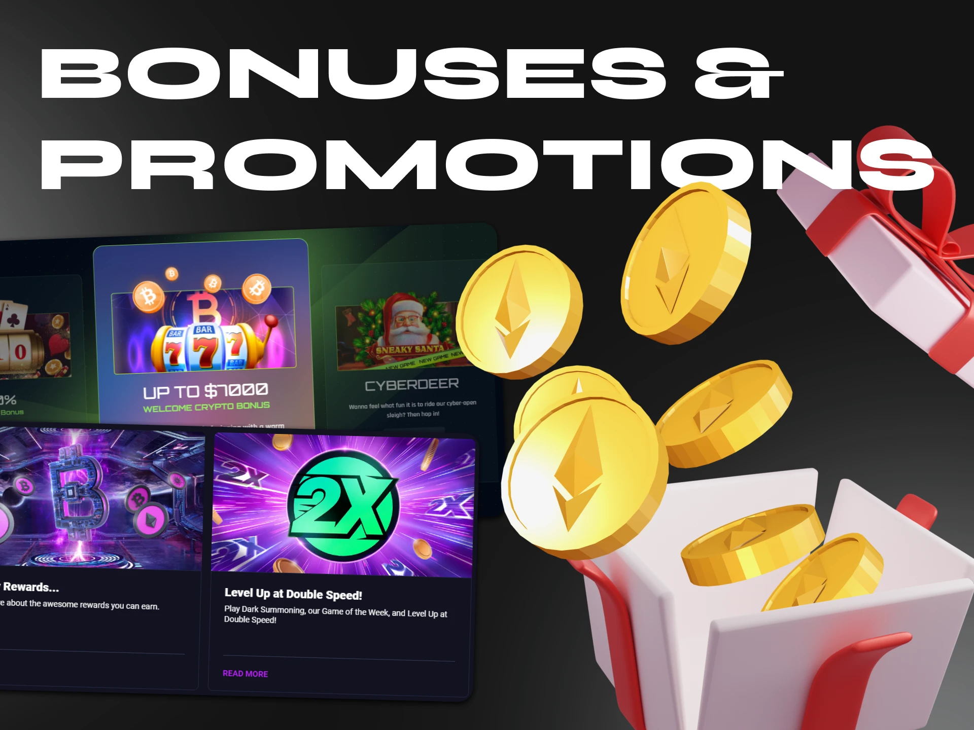 Ethereum casinos provide a large selection of different bonuses and promotions.