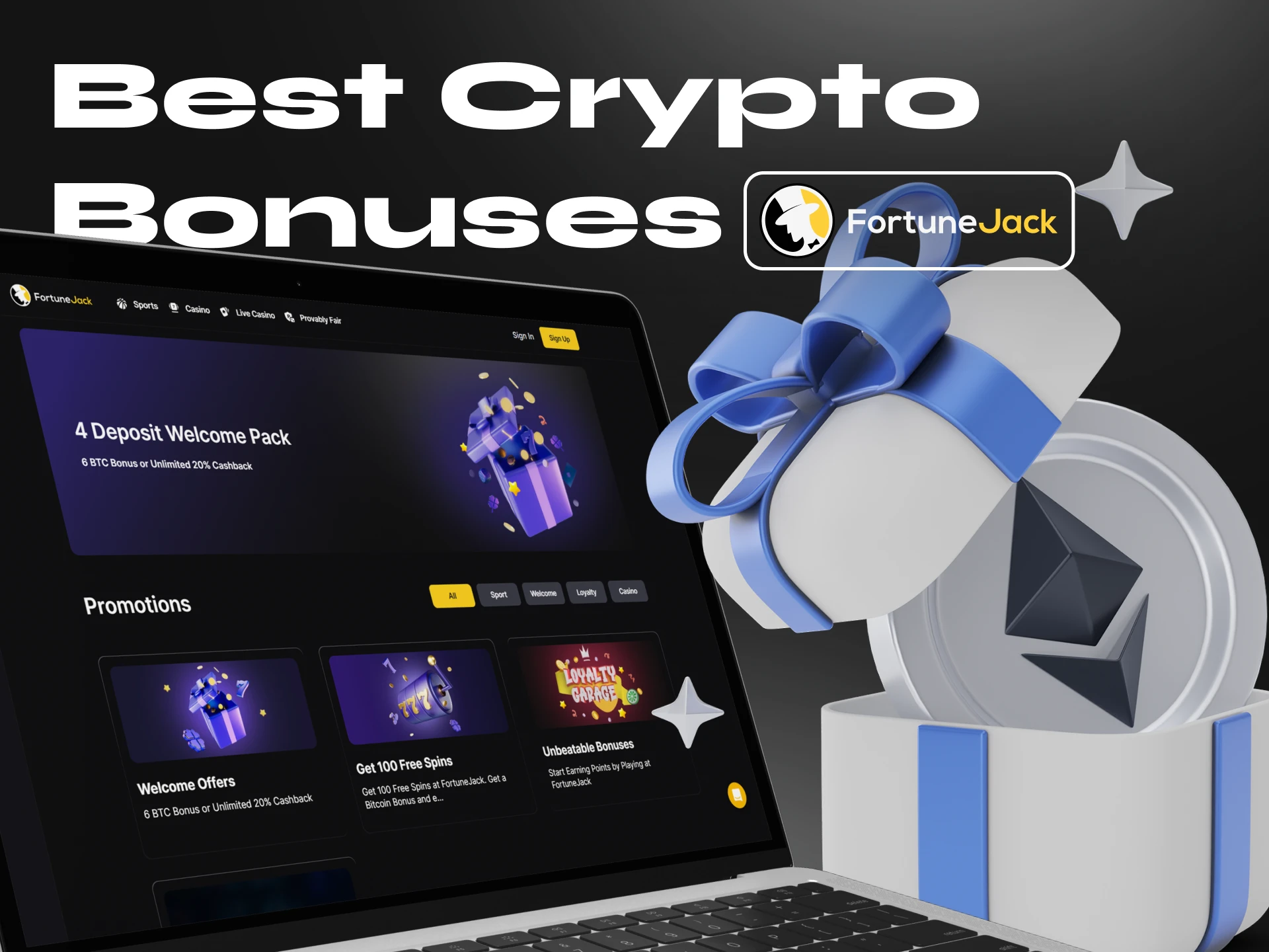 FortuneJack Ethereum Casino offers many different bonuses, choose your favorite.
