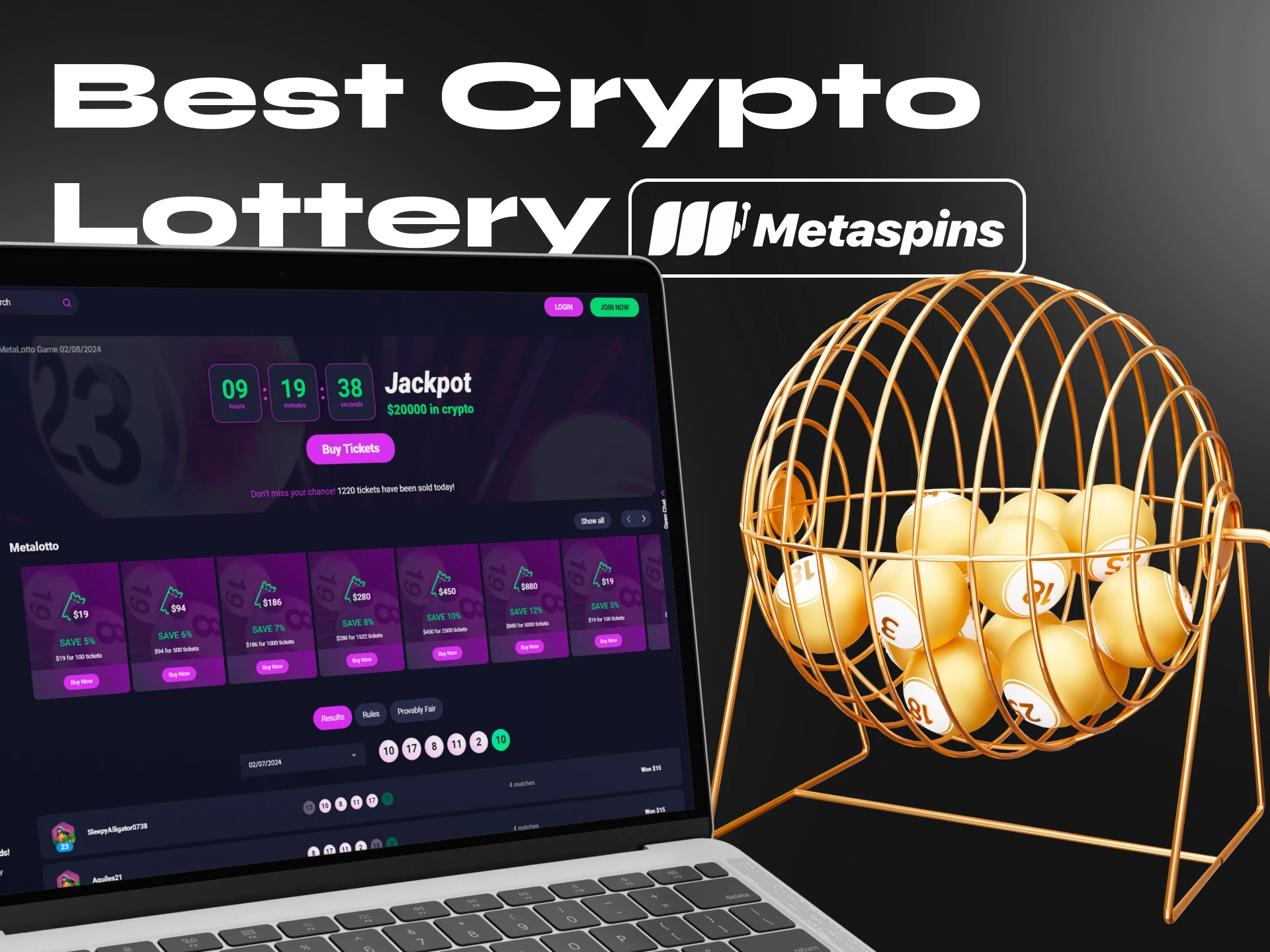 Play the Metaspins lottery and win cryptocurrency.