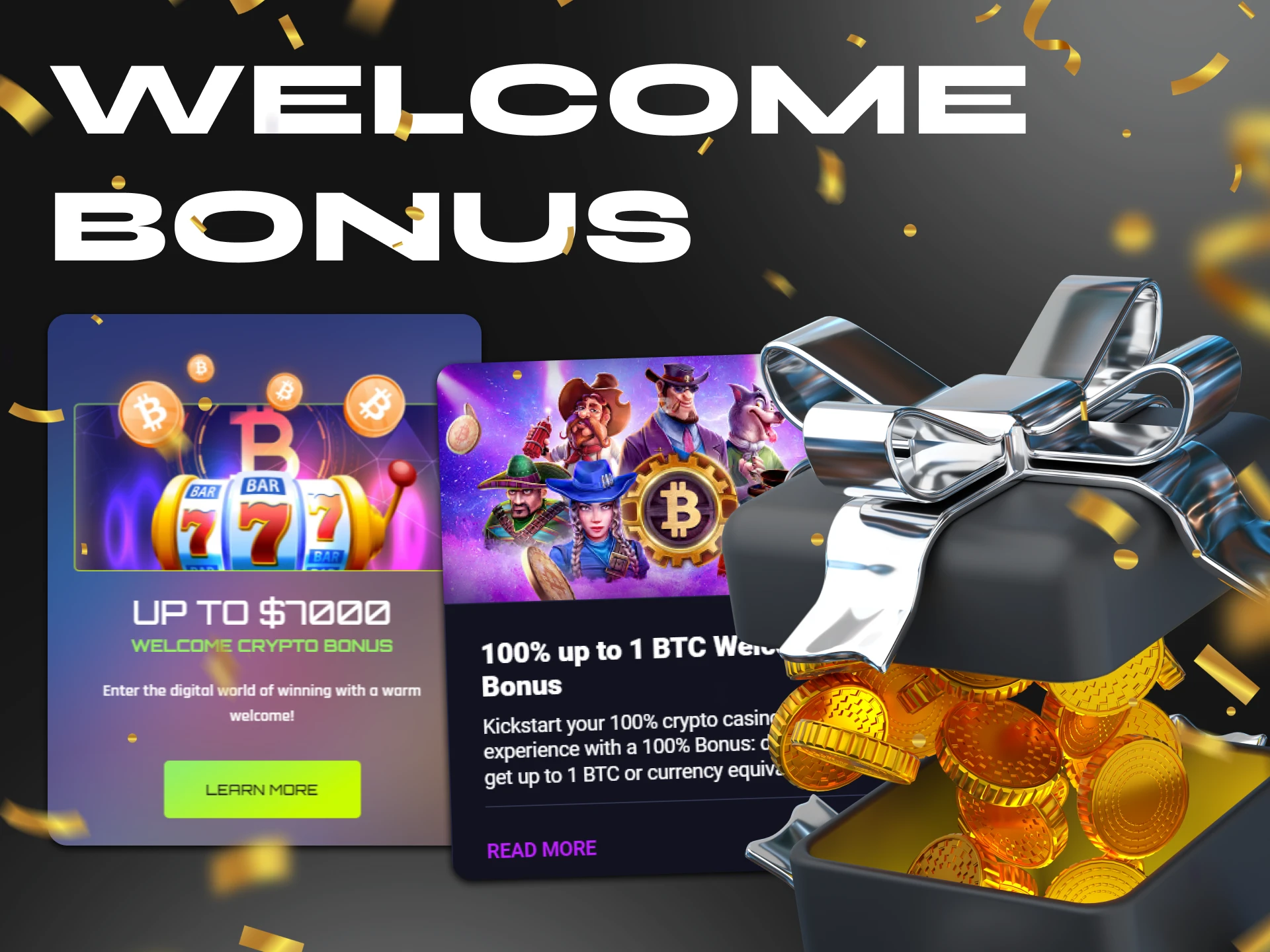 At a crypto casino, top up your balance by receiving a welcome bonus after registration.