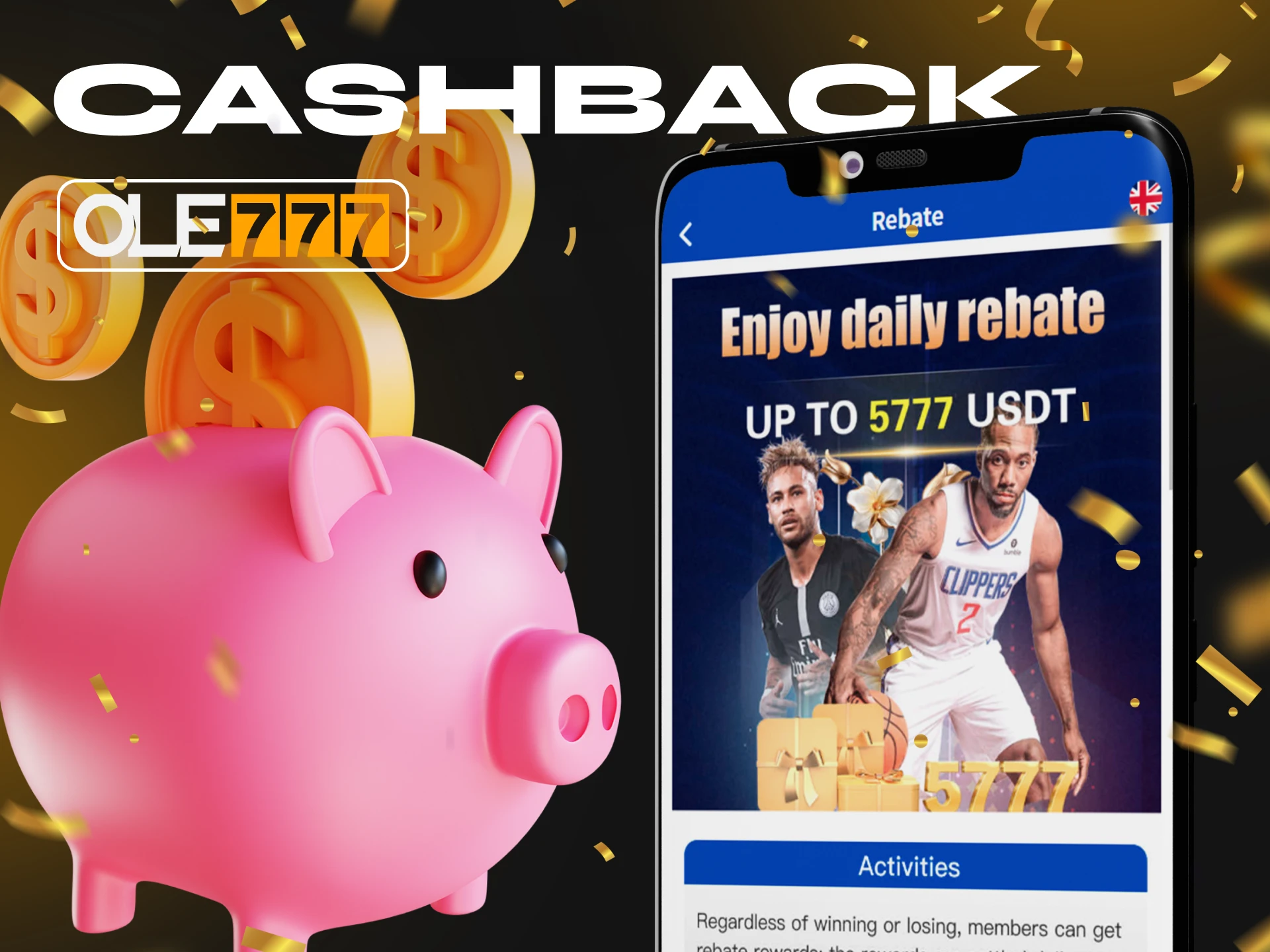 In the Ole777 crypto casino app you get cashback for all your bets.