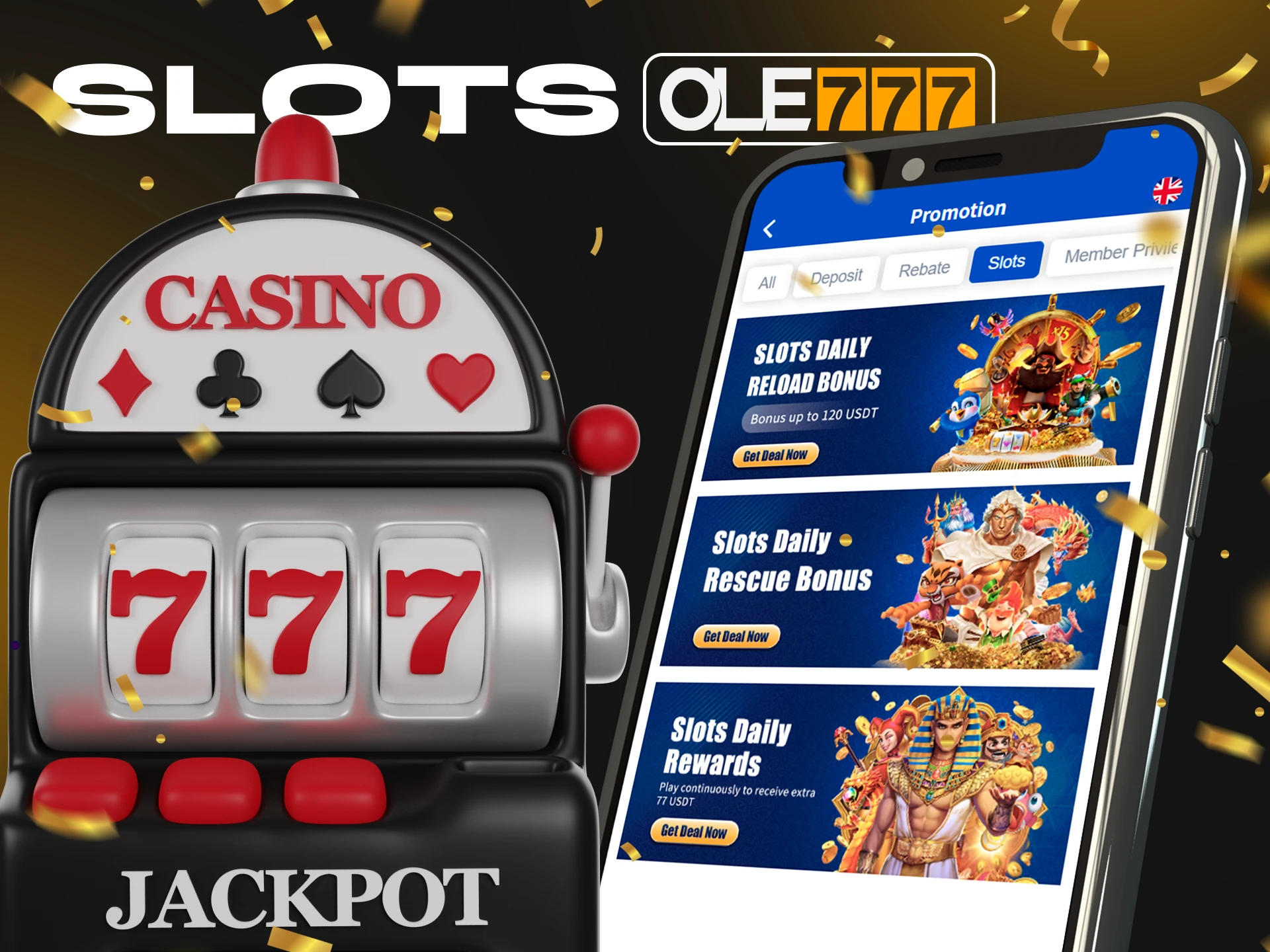The Ole777 crypto casino app offers many different bonuses for slots.