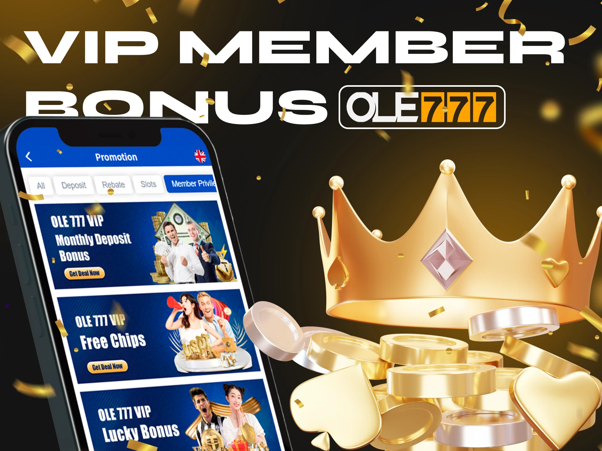 You can find many VIP bonuses in the Ole777 crypto casino app.
