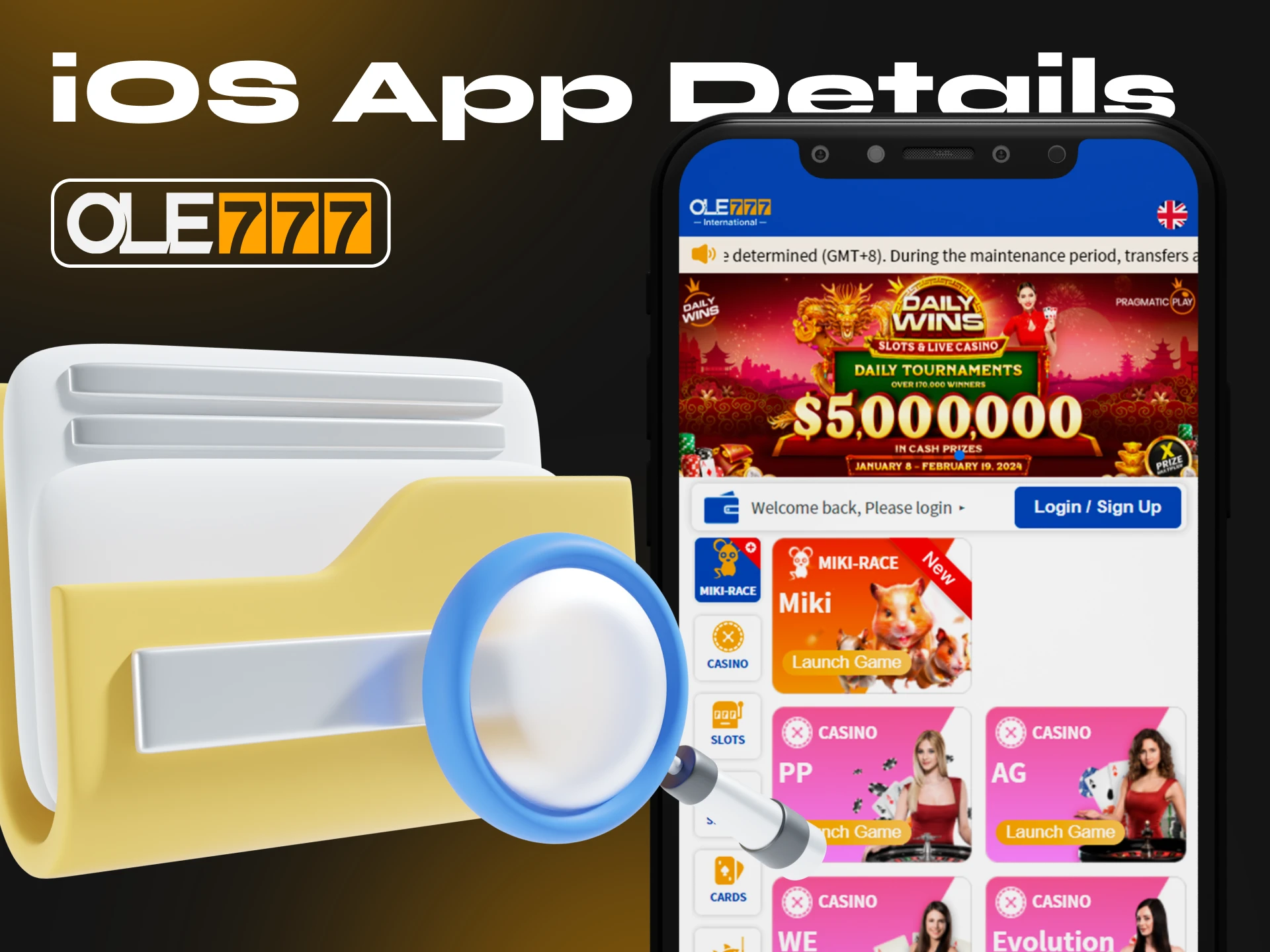 Here are the details of the Ole777 crypto casino app for iOS.