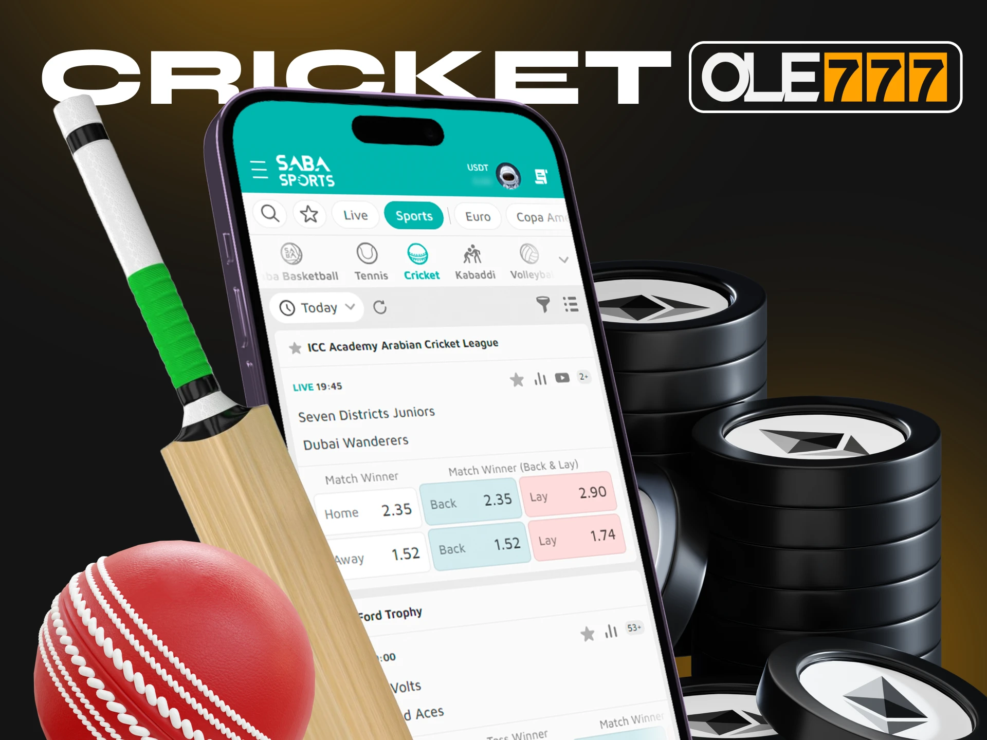 Bet on cricket using cryptocurrency using the Ole777 crypto casino app.