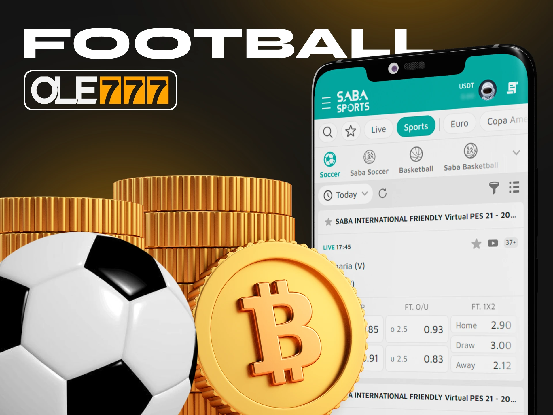 Place bets on football directly from the Ole777 crypto casino app.