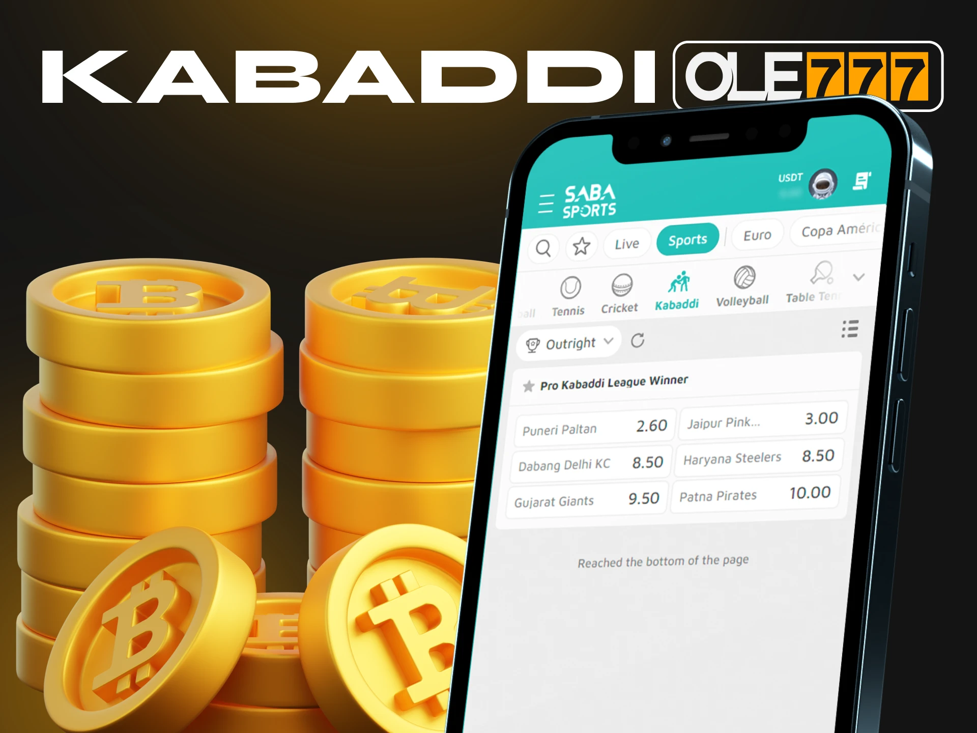 Try betting on kabaddi using cryptocurrency in the Ole777 casino app.