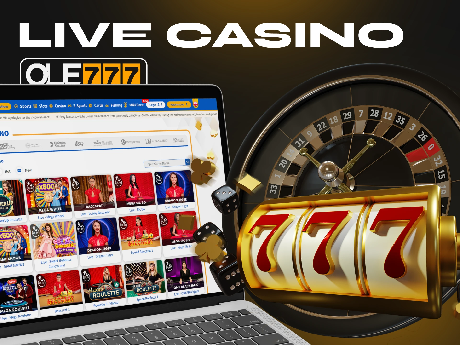 Ole777 Casino has a large section of live casino games.