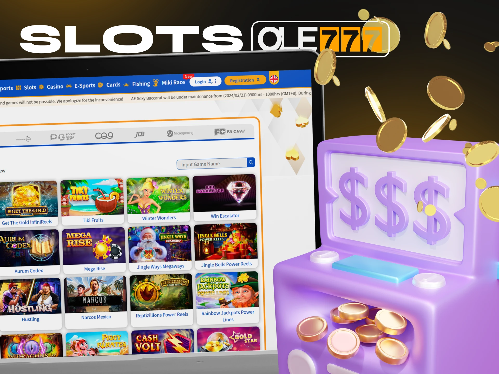 Play exciting slots at Ole777 casino.
