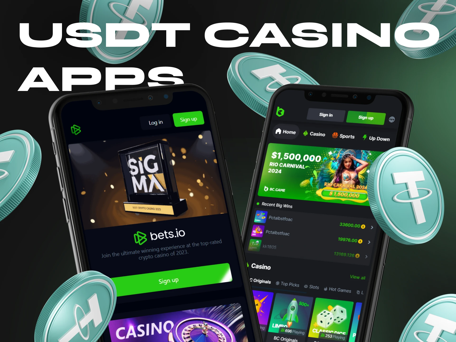 At Tether Casino, you can play casino games and place bets directly from your phone.