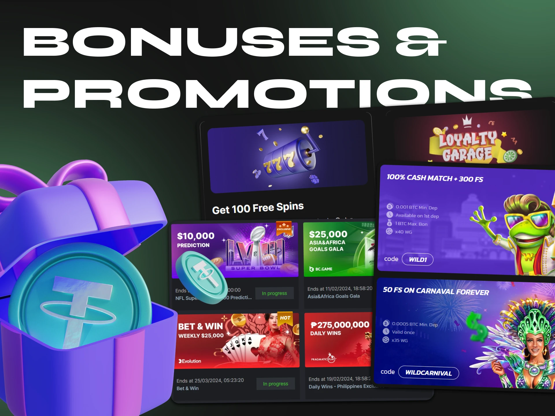 At Thether Casino you will find many bonuses and promotions to suit every taste.