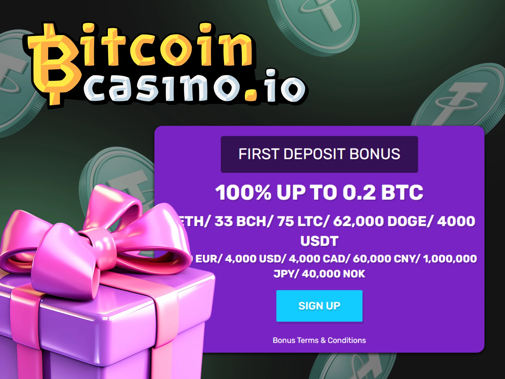 Bitcoincasino offers its users a large welcome bonus on their first deposit.
