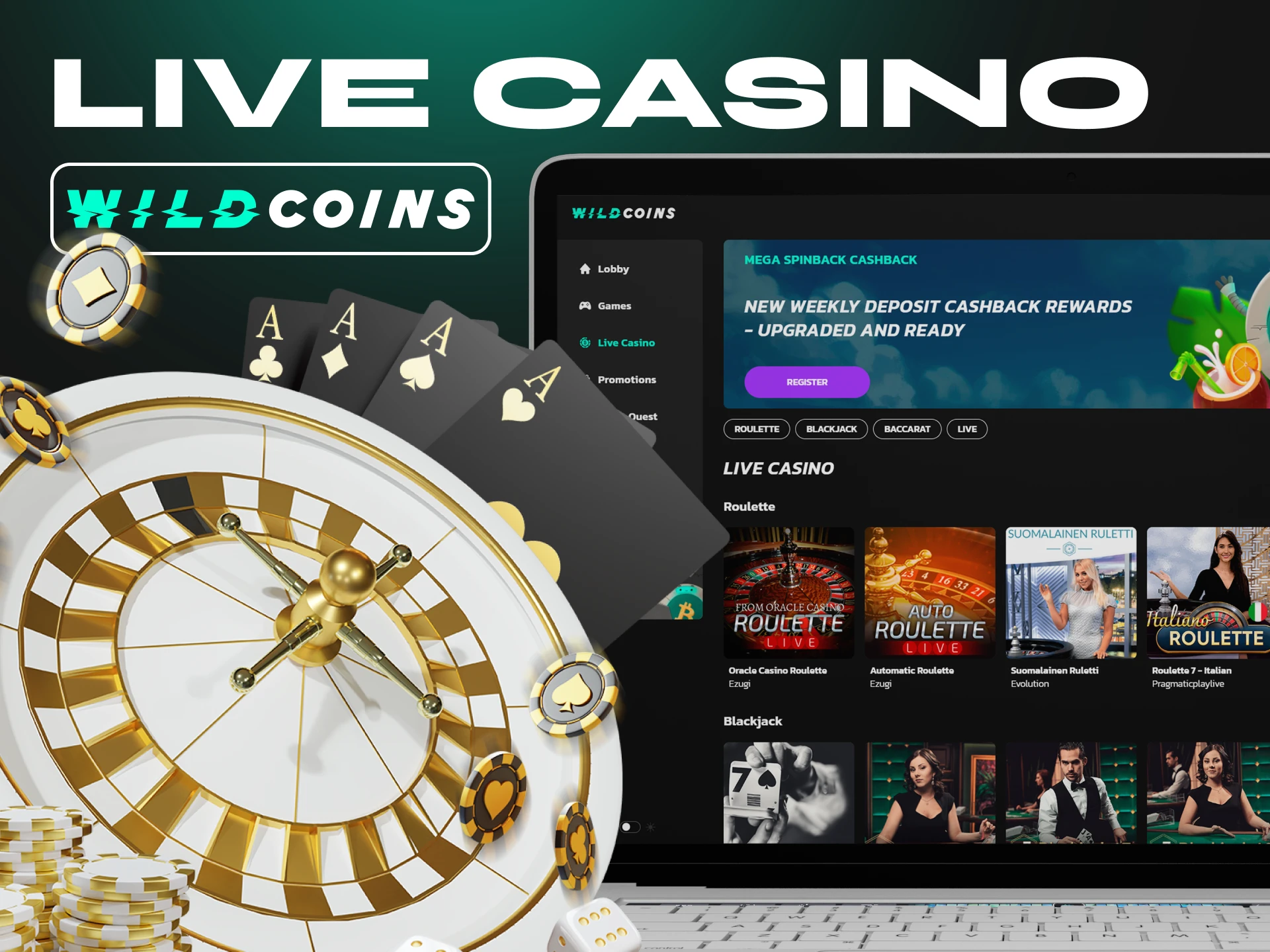 Interact with real dealers when playing in a live casino on Wildcoins.