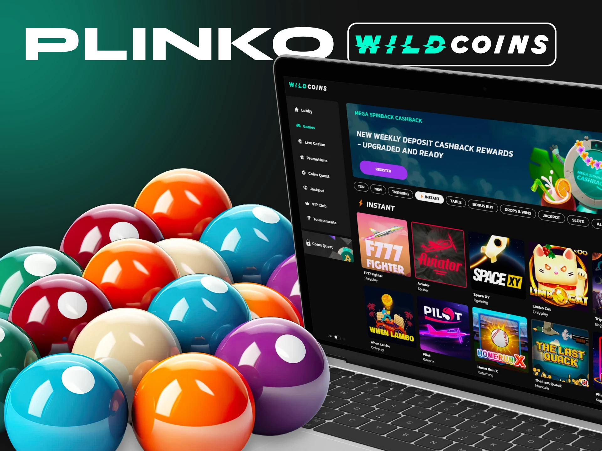 Play the arcade game Plinko at Wildcoins Casino with cryptocurrency.