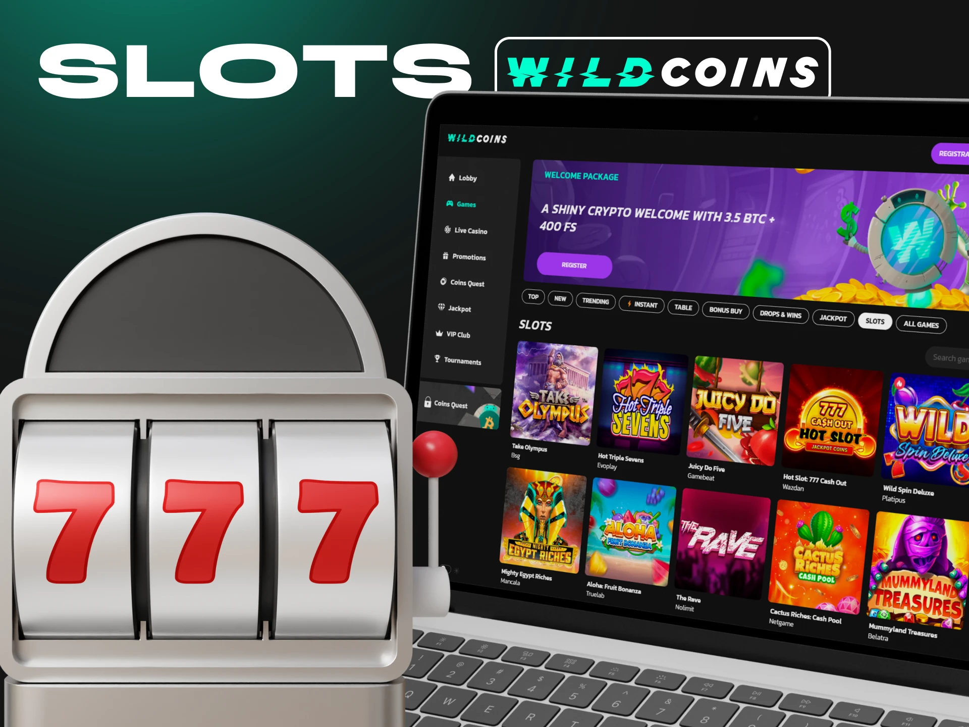 Play attractive slots games at WIldcoins Casino.