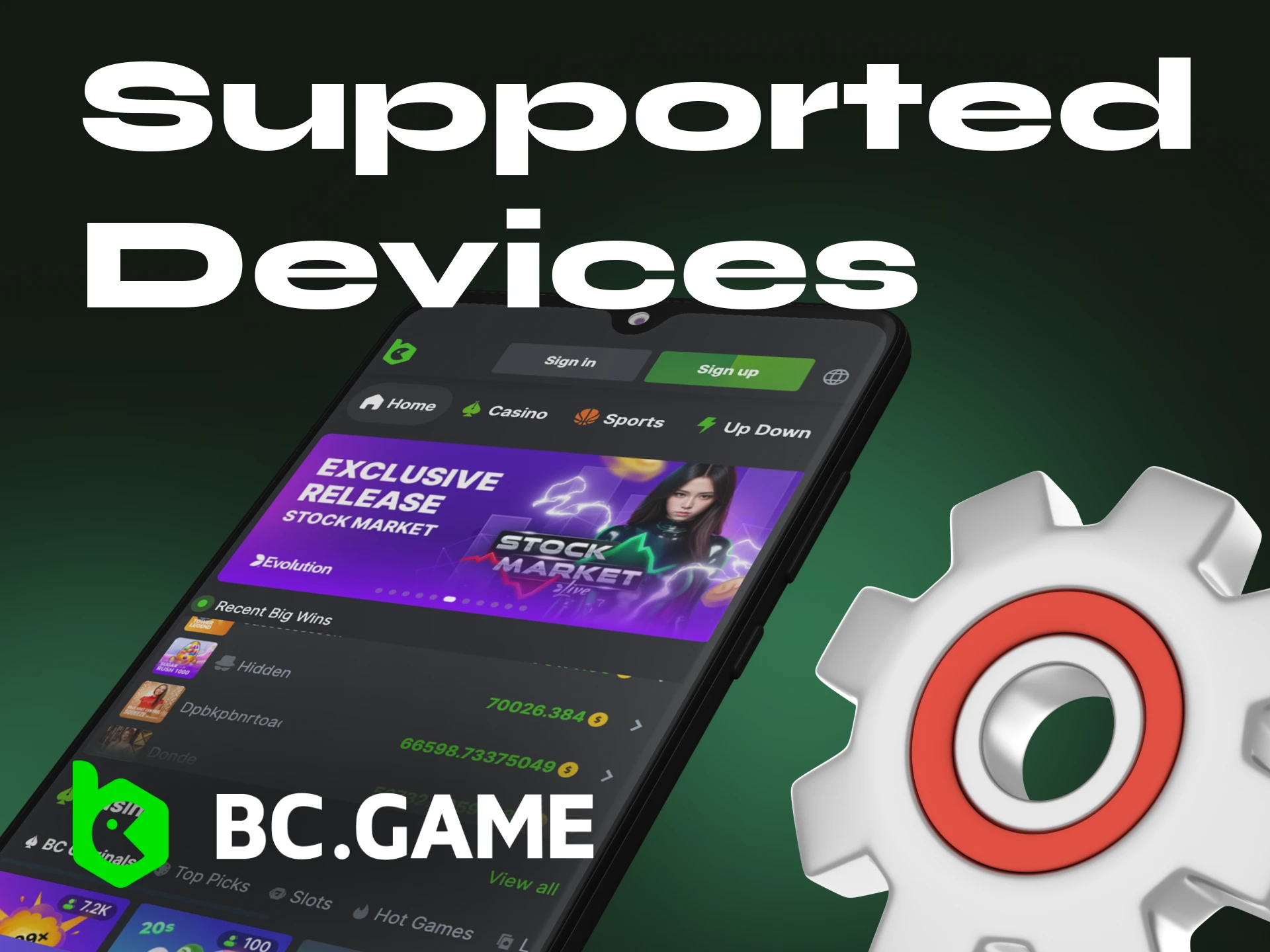 Which Android devices support the BC Game online casino application.