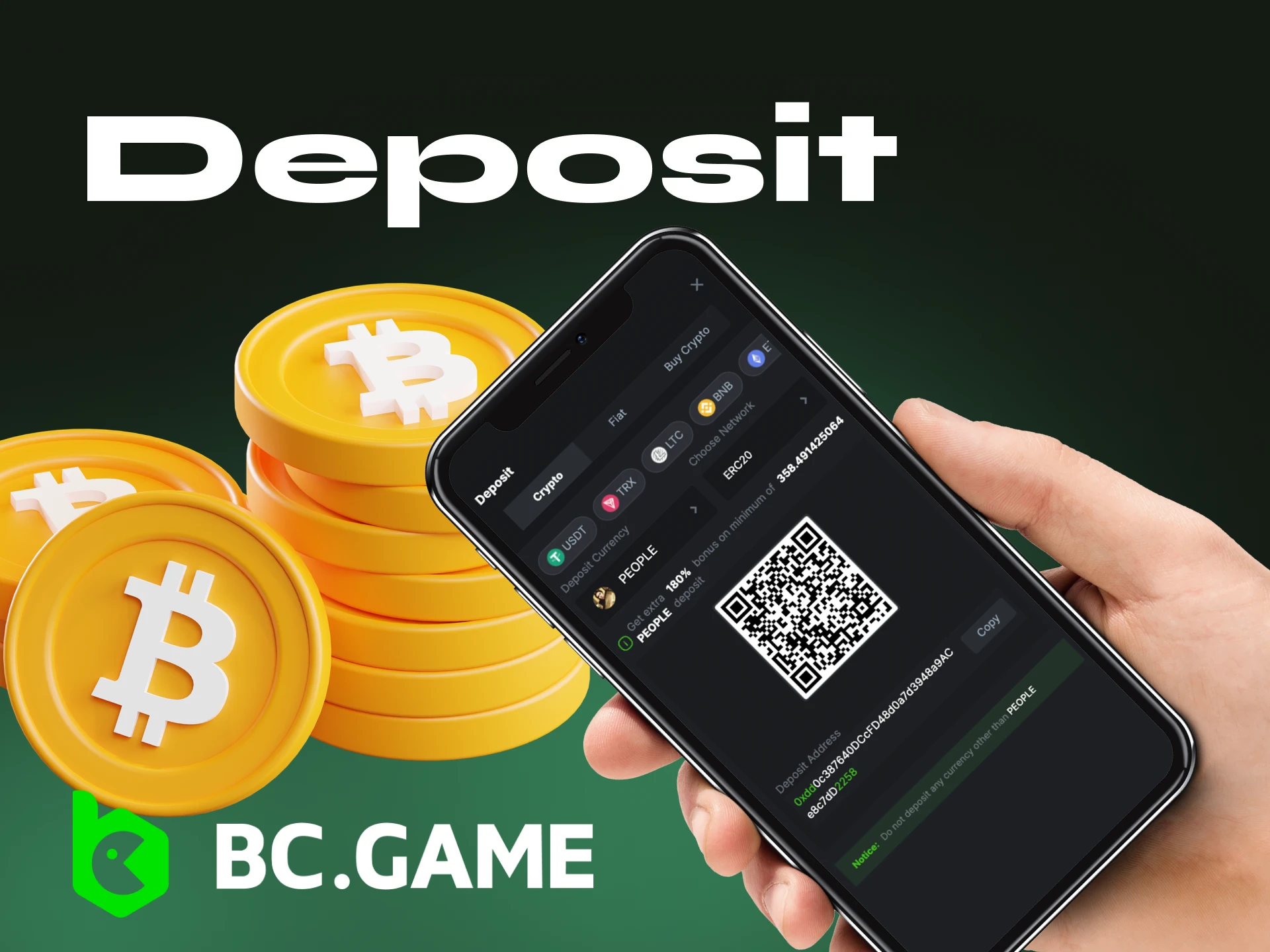 Instructions for users on how to make a deposit to their account at the BC Game online casino.