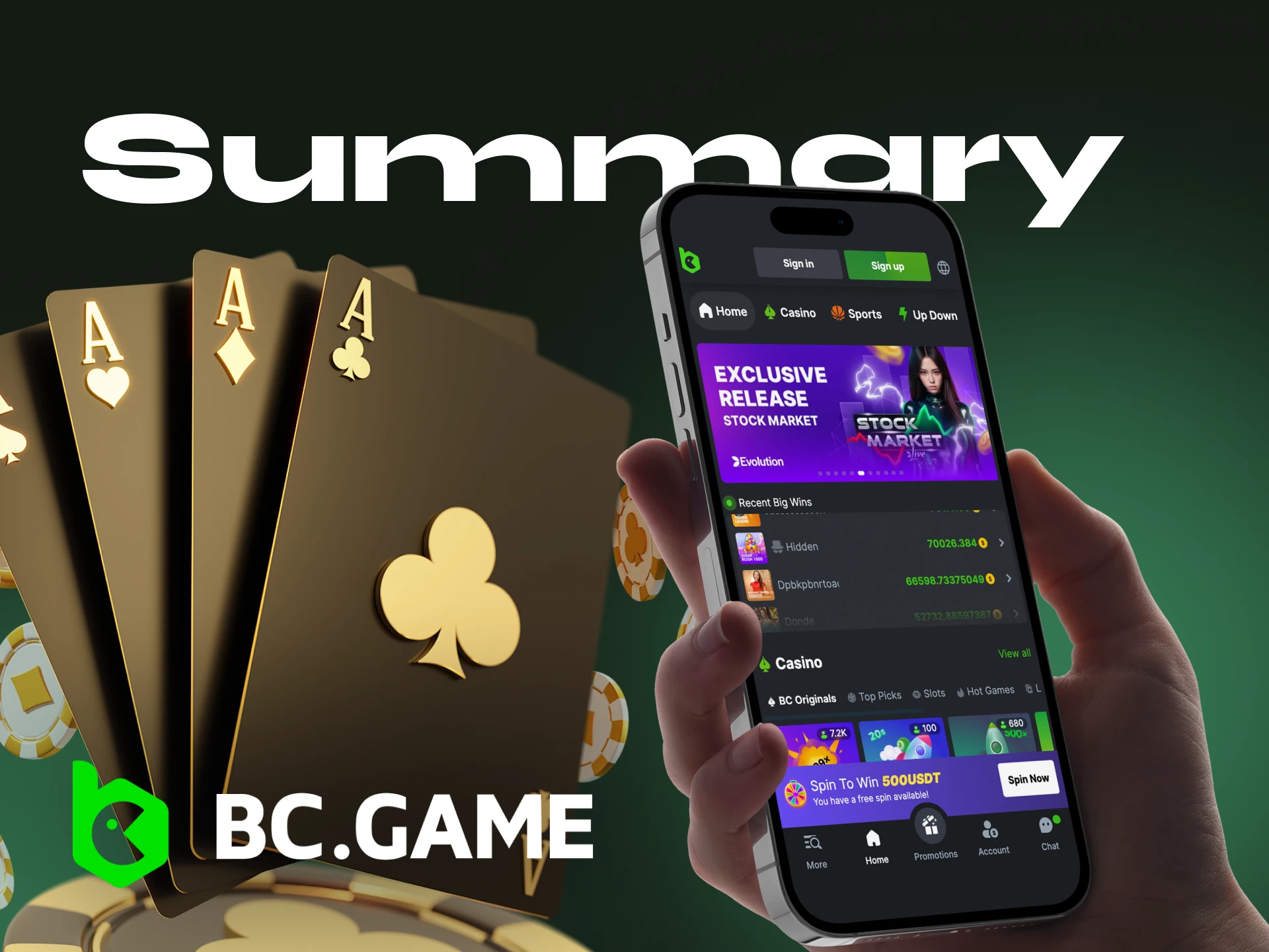 The mobile application of the BC Game online casino is adapted for games and bets.