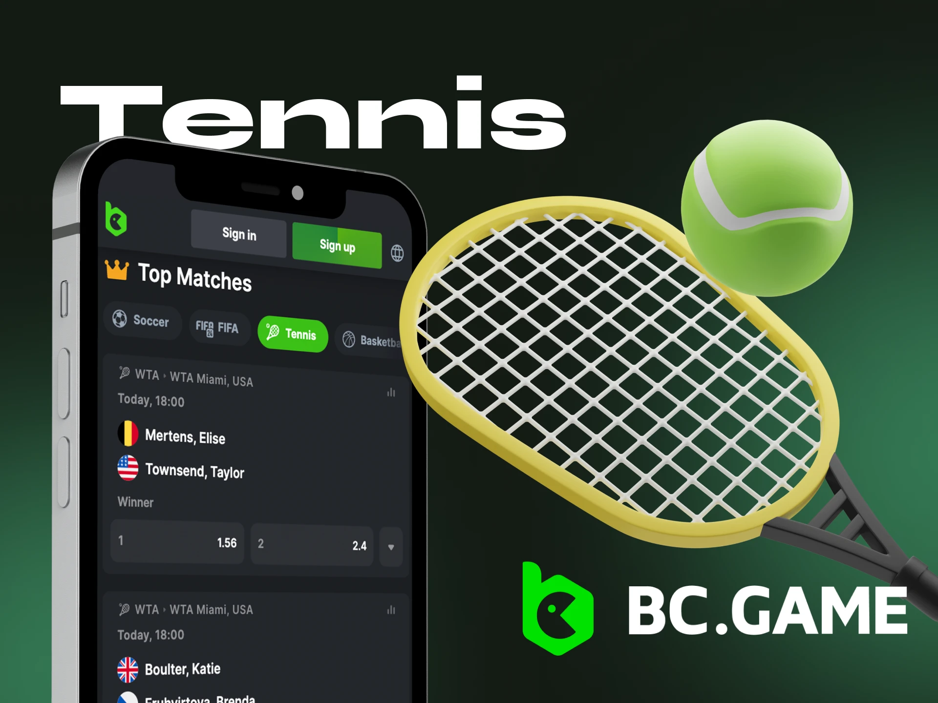 What tennis matches can I bet on at the BC Game online casino.