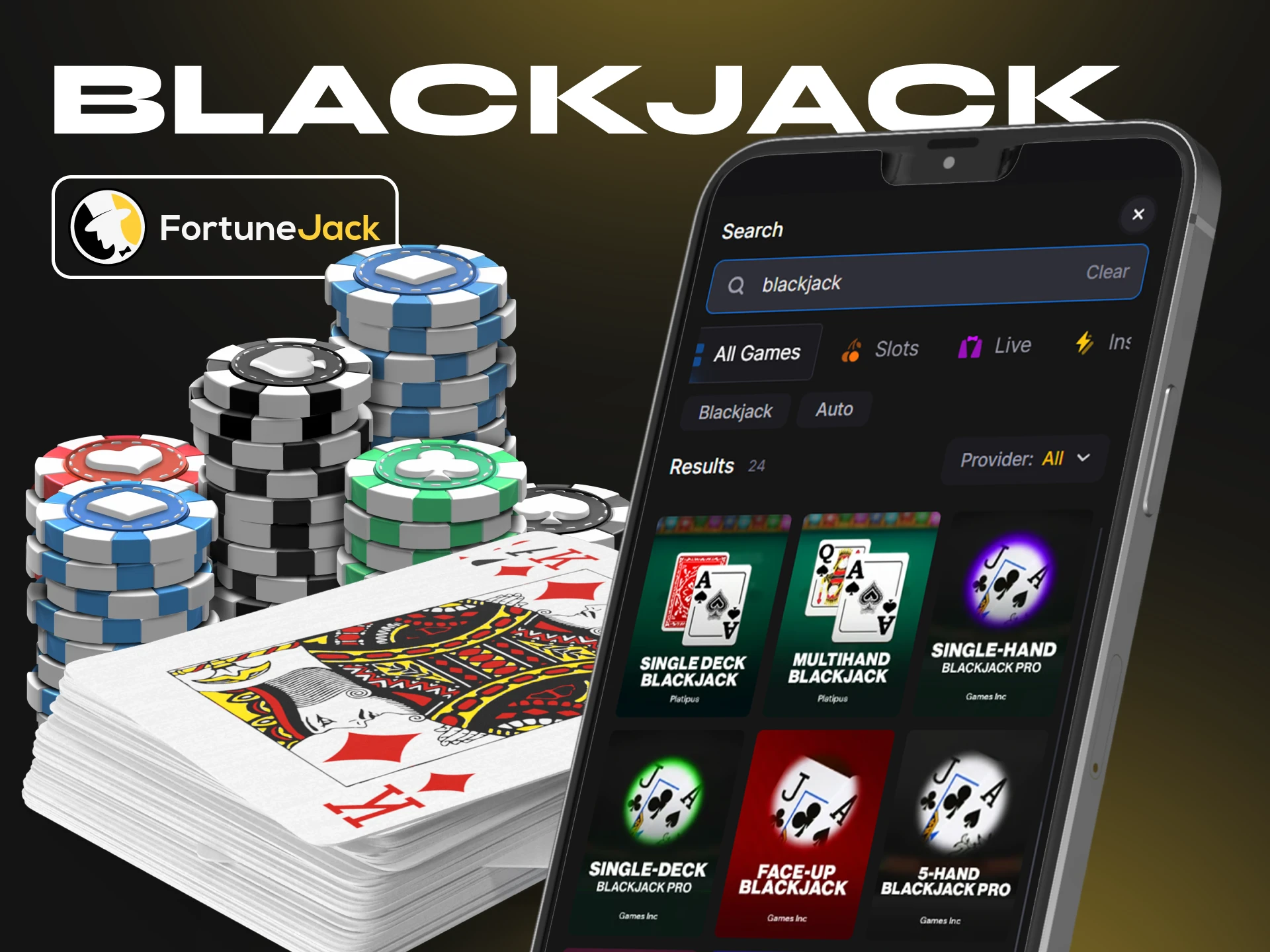 Play your favorite blackjack game on the FortuneJack app.