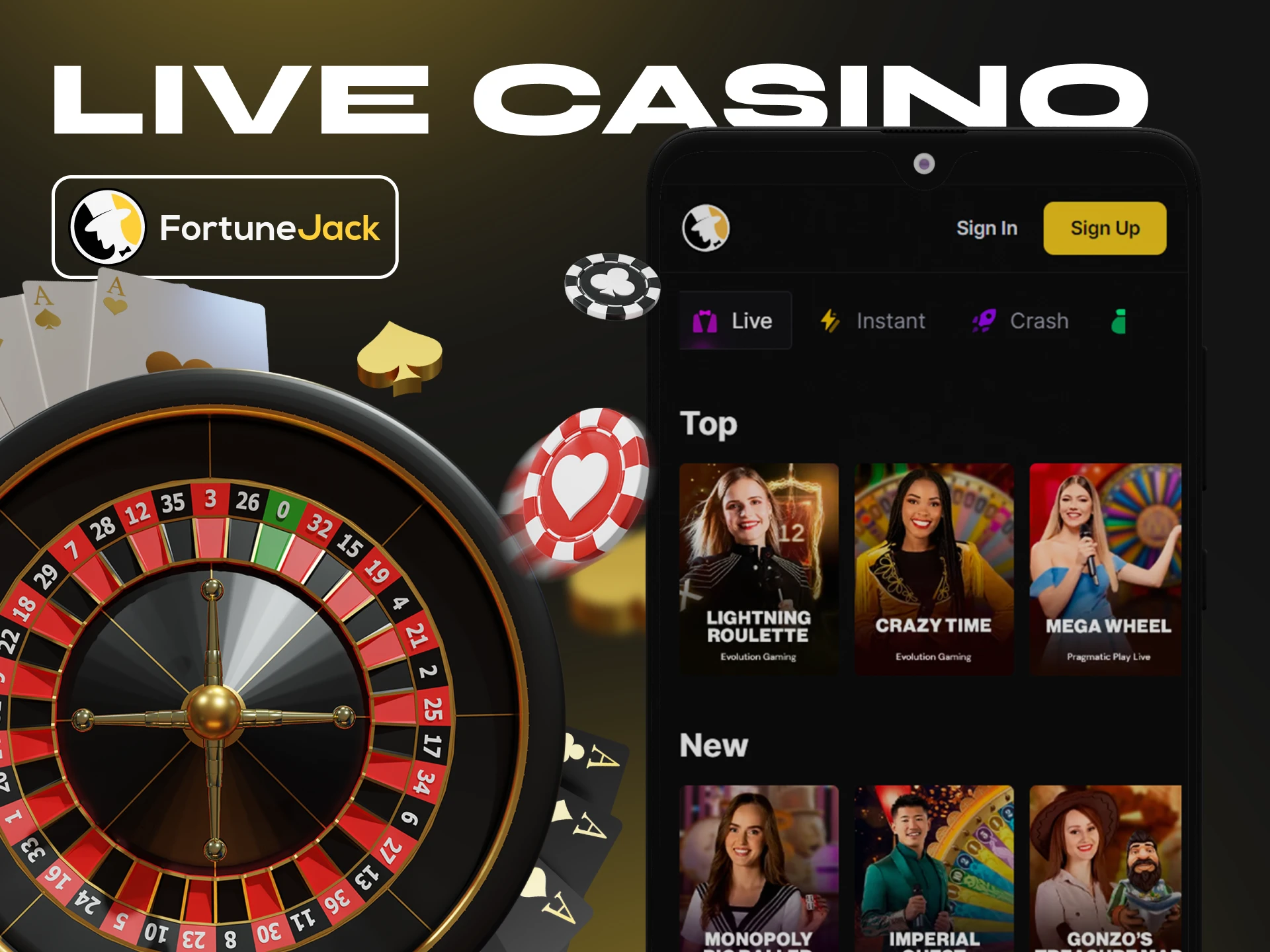 The FortuneJack app has a large live casino section.