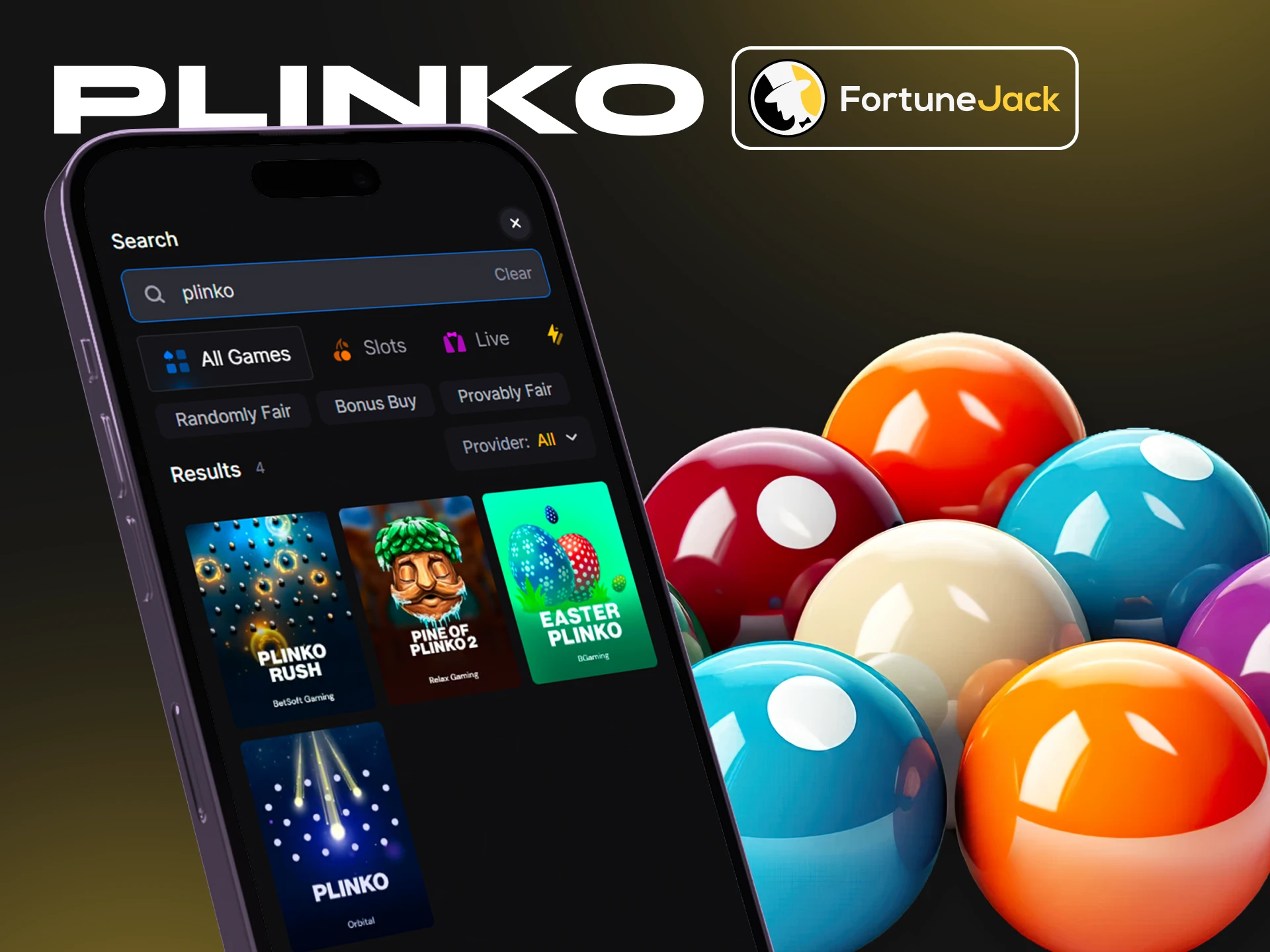 Play Plinko and win on the FortuneJack app.