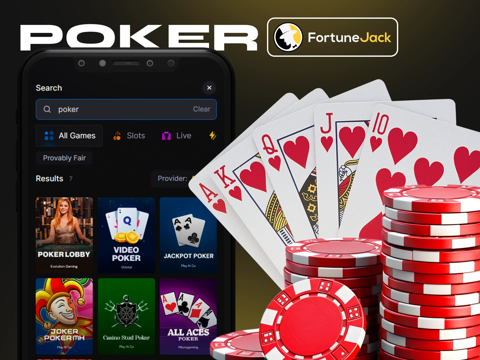 The FortuneJack app offers a large selection of poker games.