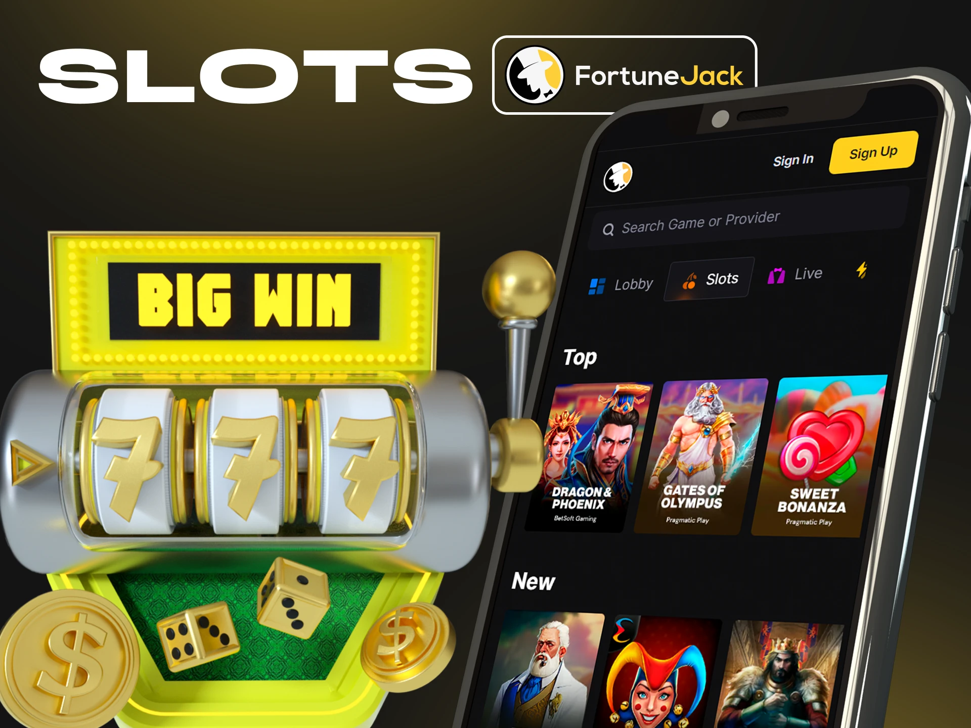 Play slots on the FortuneJack app.