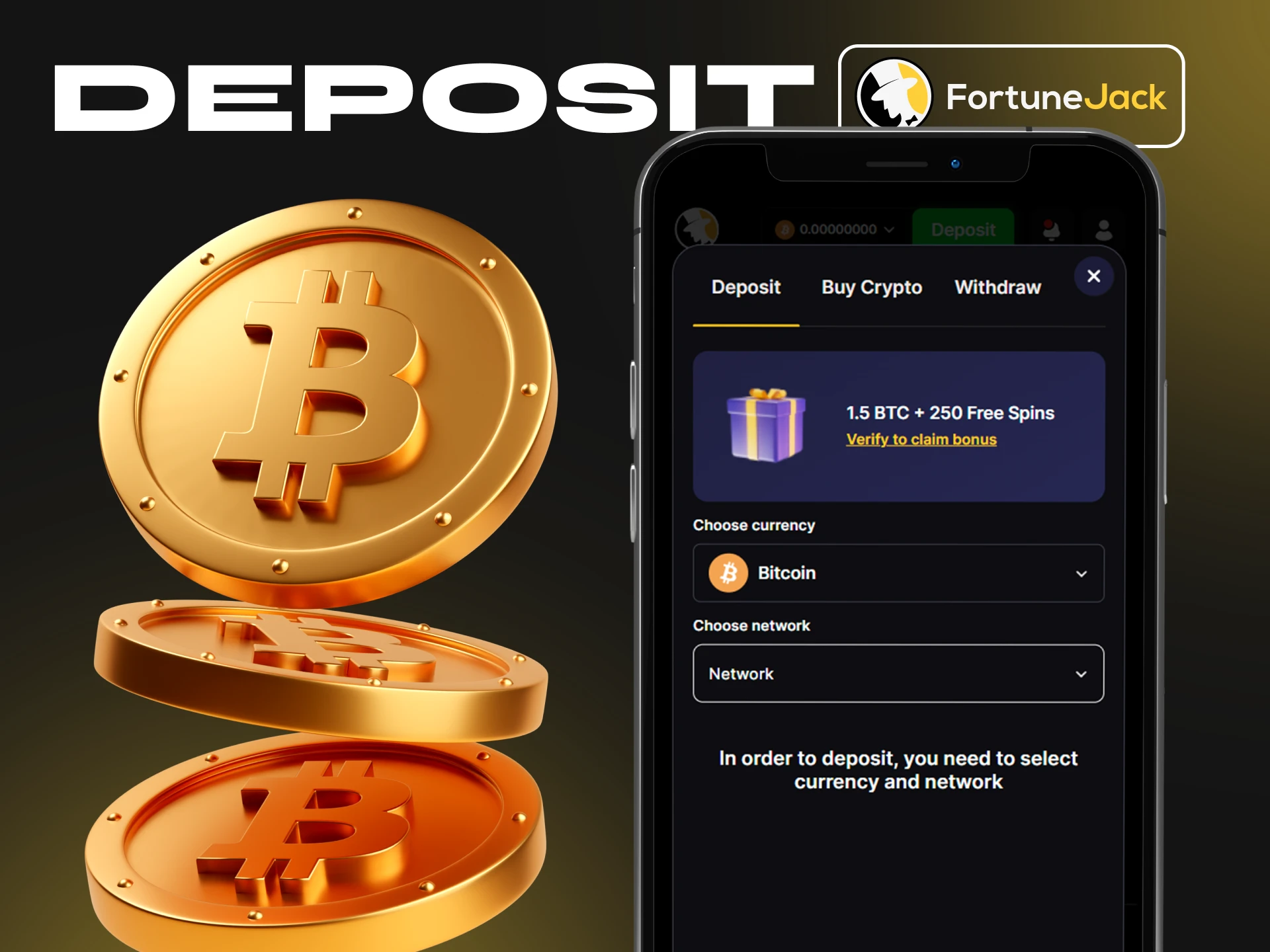 Make a deposit into your FortuneJack account using your phone.
