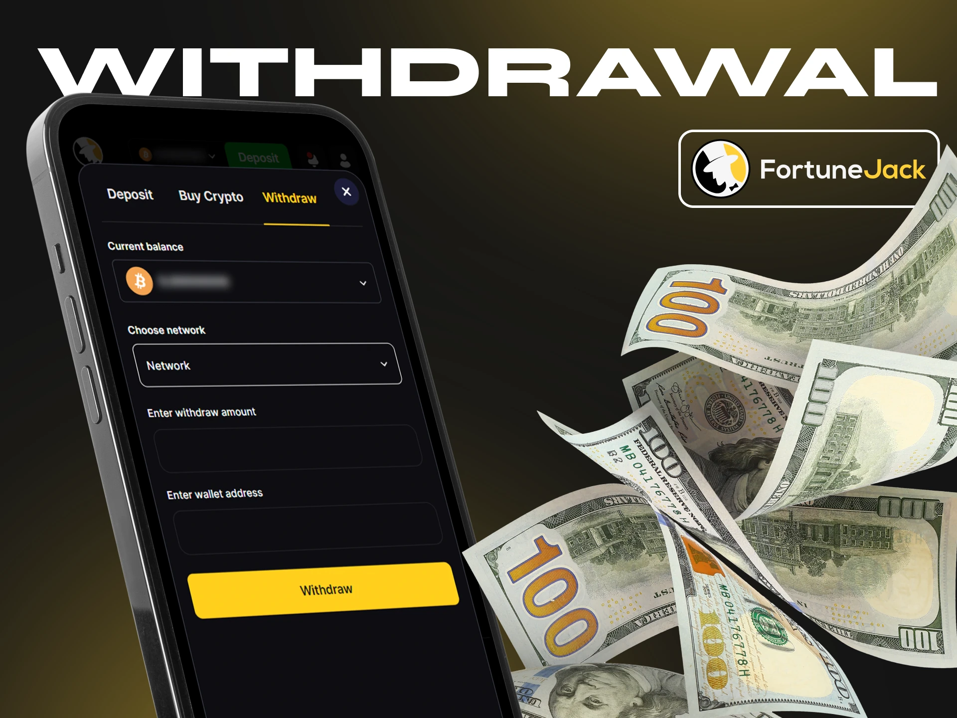 Withdraw money from FortuneJack quickly using their app.