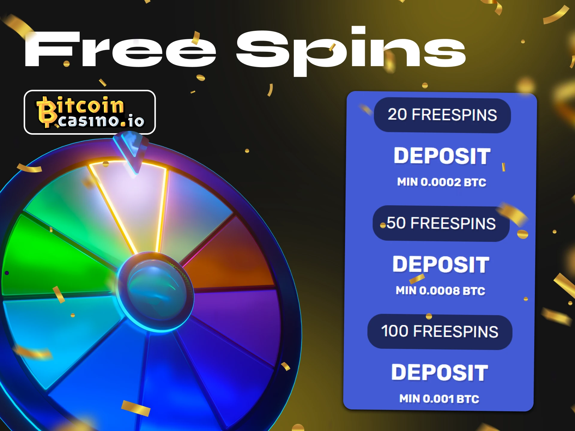 Spin the Bitcoincasino wheel and win prizes thanks to the free spins bonus.