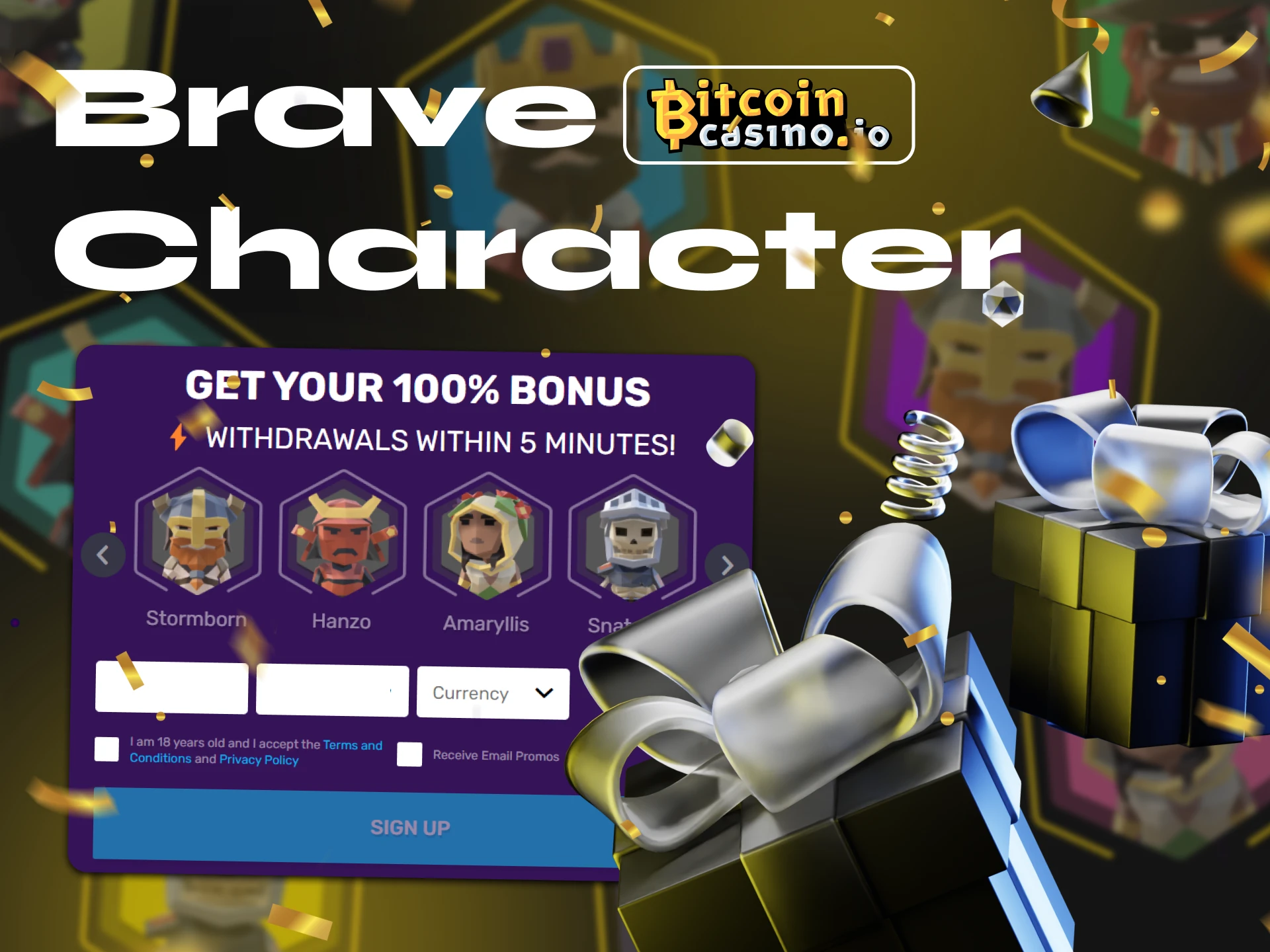 At Bitcoincasino, before registering, select your favorite character and receive a special bonus.