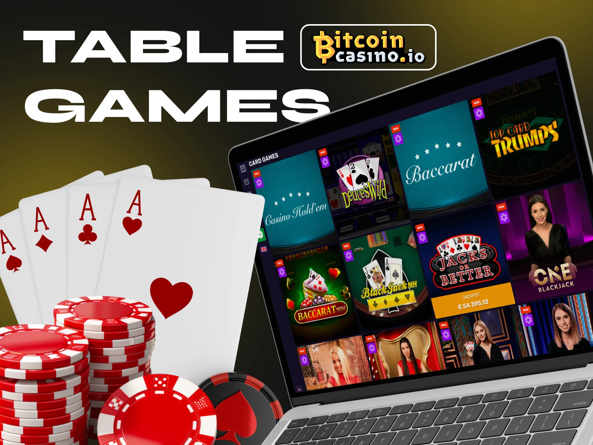 At Bitcoincasino you can find a variety of table games such as baccarat, poker, blackjack, etc.