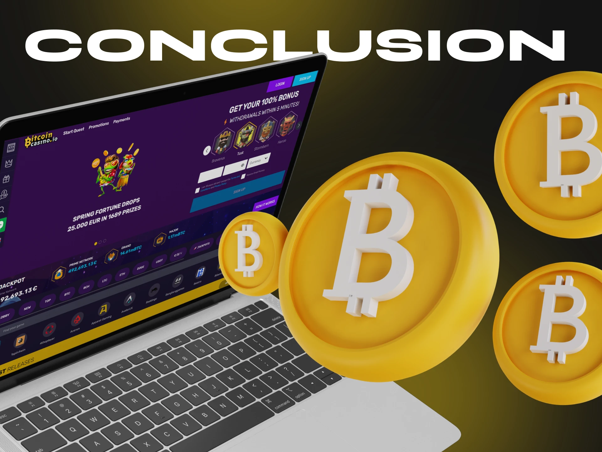 Choose your favorite games at Bitcoincasino and try betting on them using cryptocurrency.